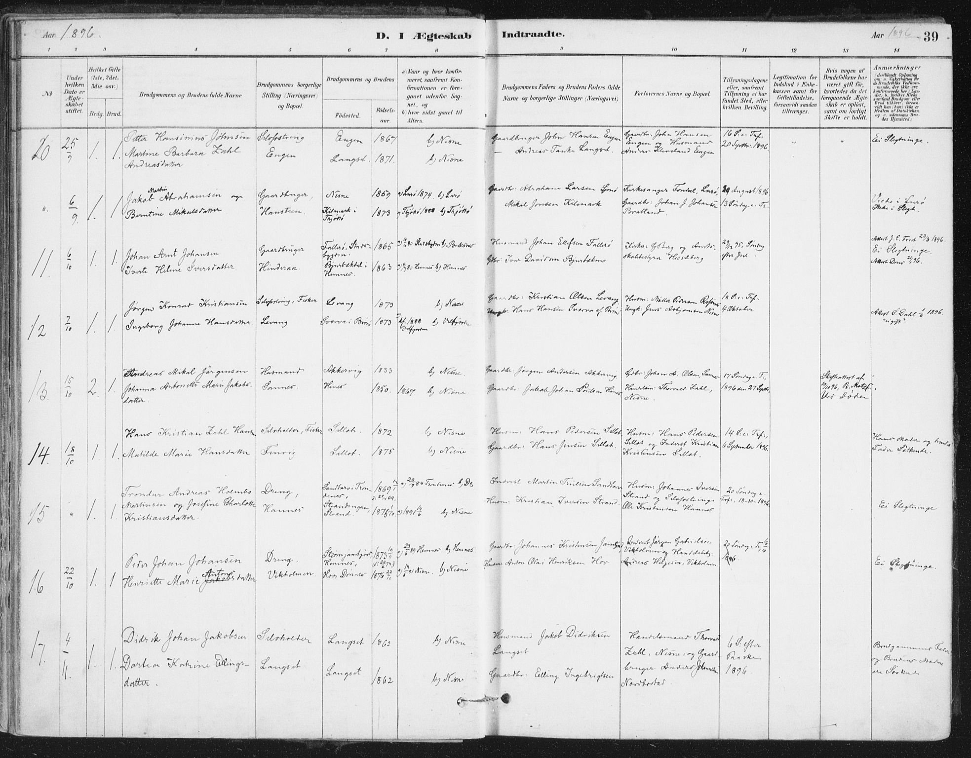 Ministerialprotokoller, klokkerbøker og fødselsregistre - Nordland, AV/SAT-A-1459/838/L0553: Parish register (official) no. 838A11, 1880-1910, p. 39