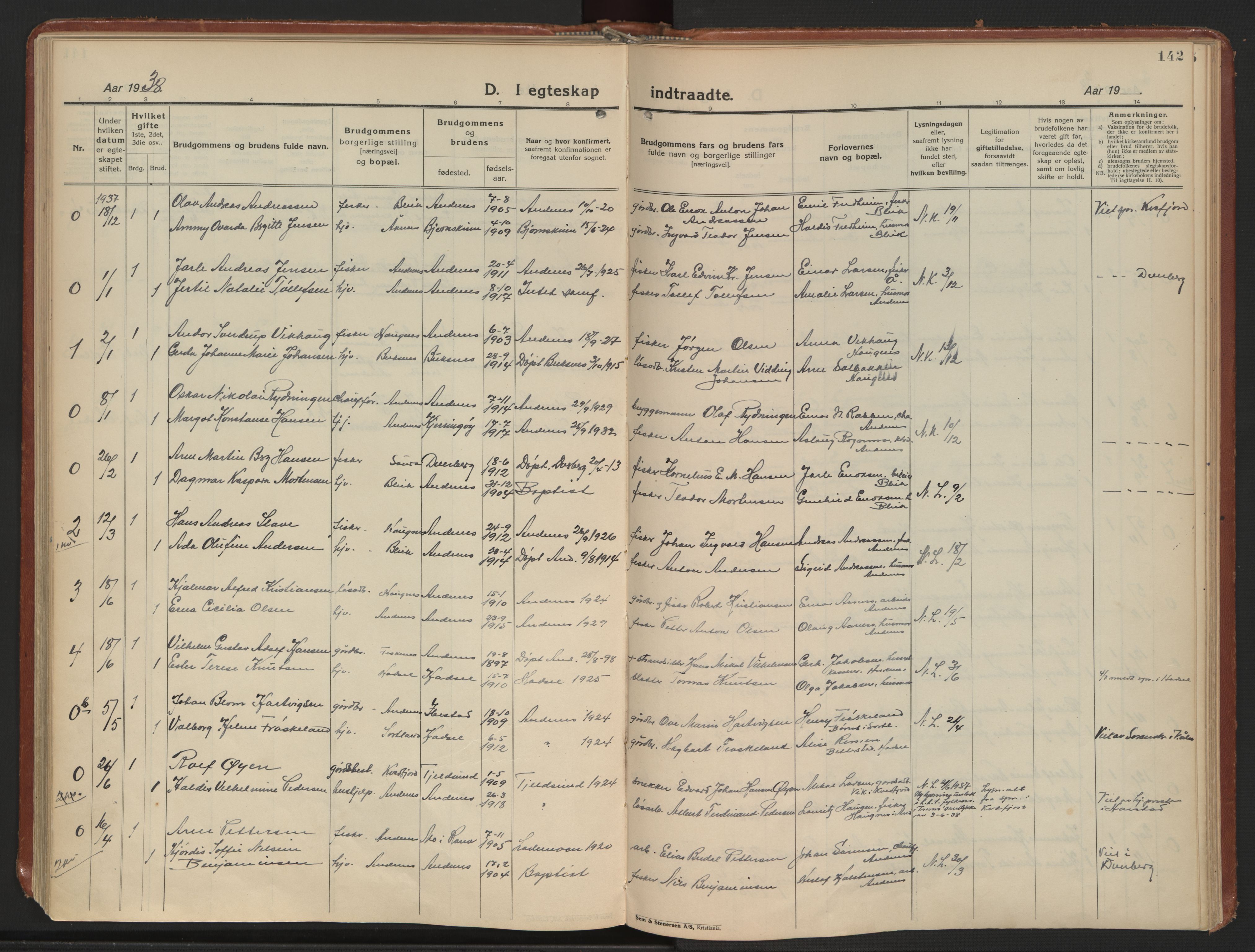 Ministerialprotokoller, klokkerbøker og fødselsregistre - Nordland, AV/SAT-A-1459/899/L1441: Parish register (official) no. 899A09, 1923-1939, p. 142