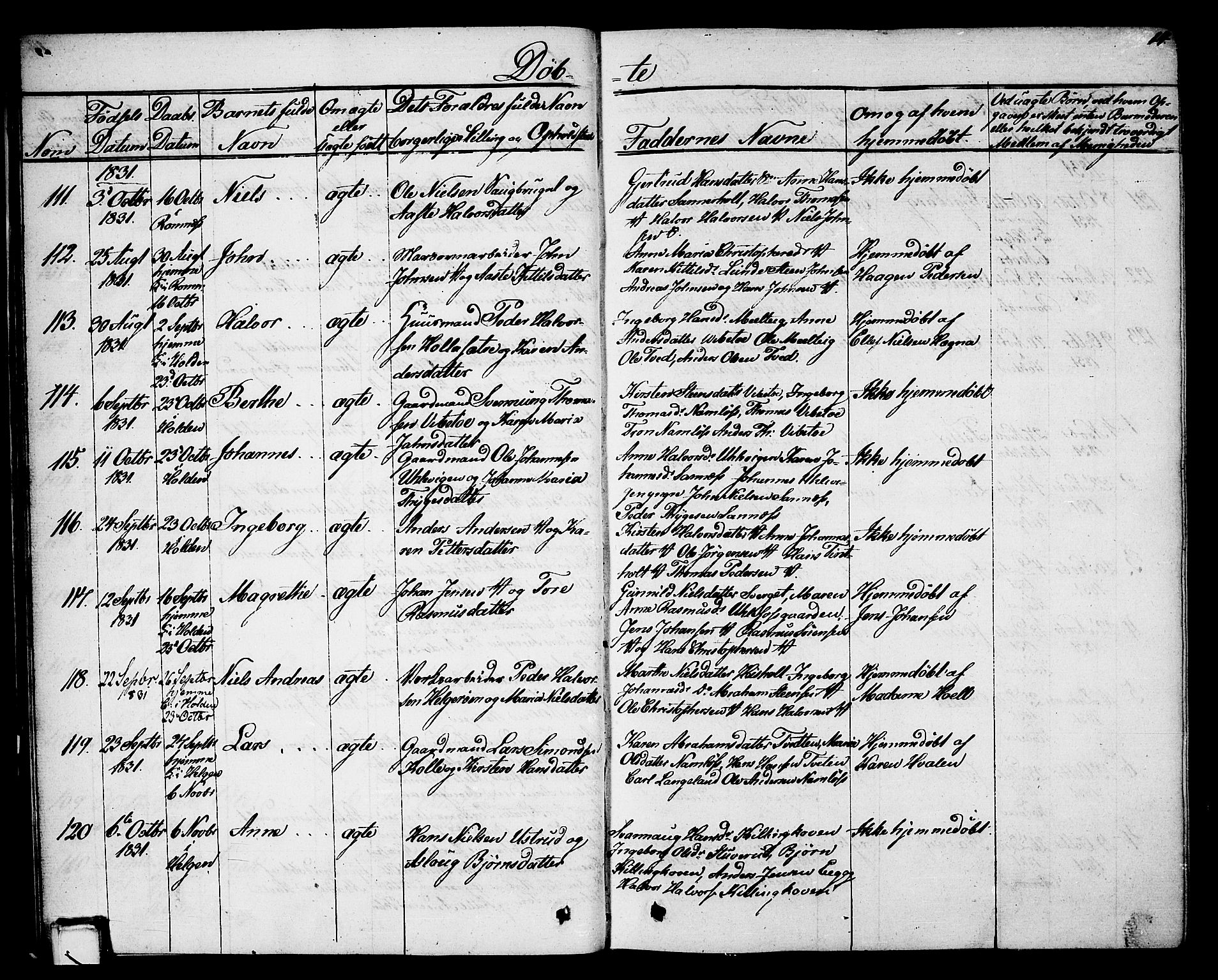 Holla kirkebøker, SAKO/A-272/G/Ga/L0002: Parish register (copy) no. I 2, 1830-1848, p. 14