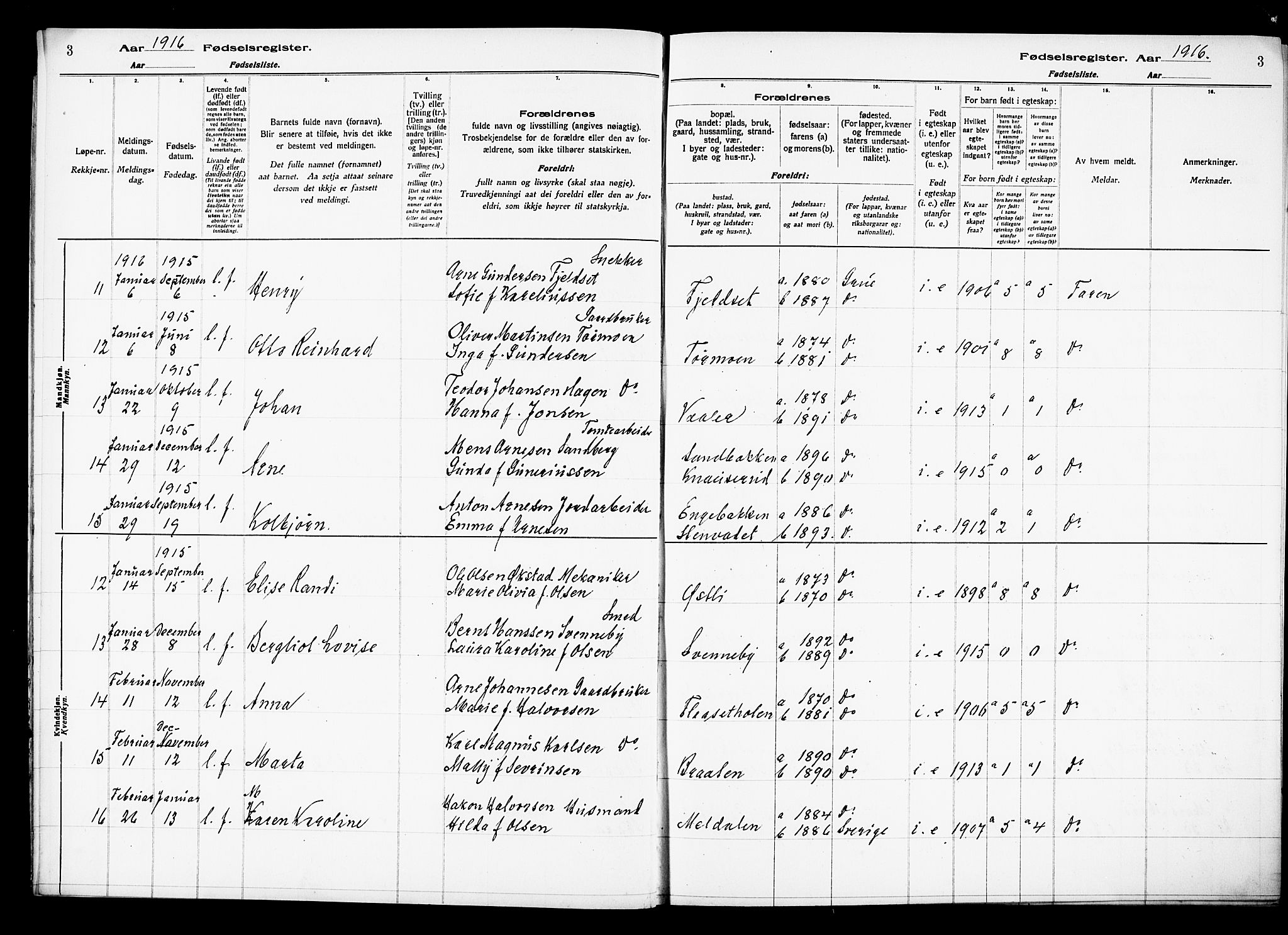 Grue prestekontor, AV/SAH-PREST-036/I/Id/Ida/L0001: Birth register no. I 1, 1916-1926, p. 3