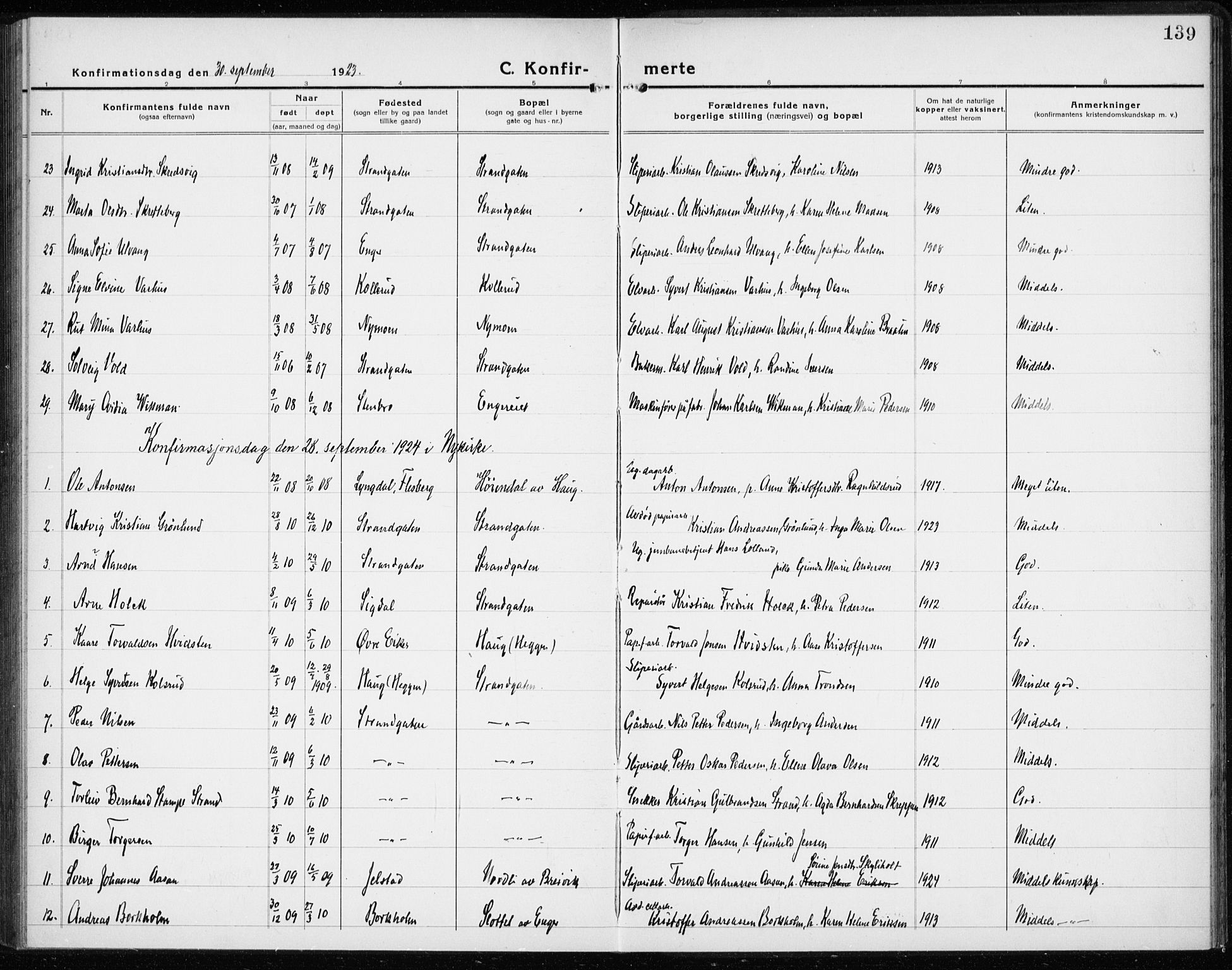 Modum kirkebøker, AV/SAKO-A-234/G/Gc/L0002: Parish register (copy) no. III 2, 1919-1935, p. 139