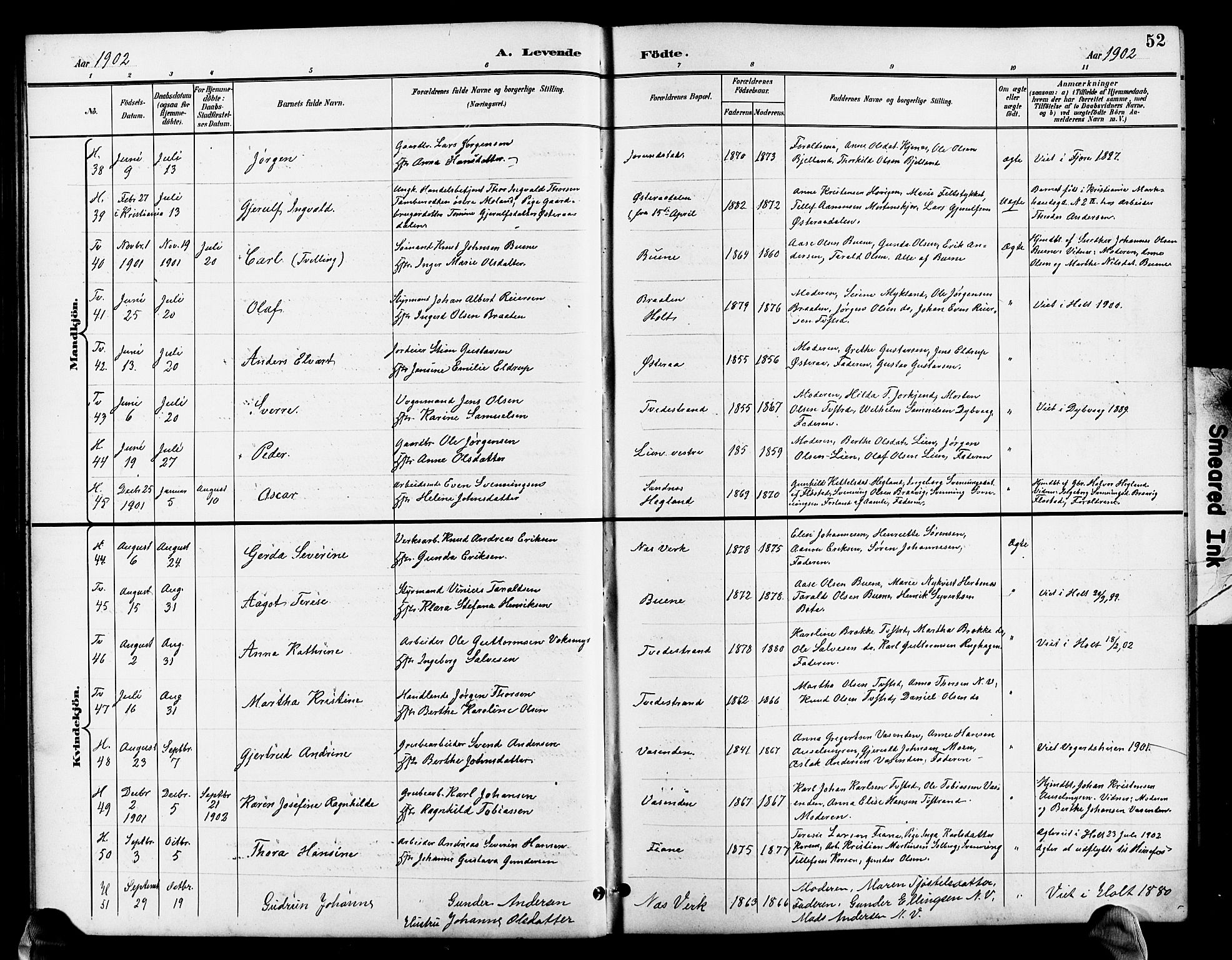 Holt sokneprestkontor, AV/SAK-1111-0021/F/Fb/L0011: Parish register (copy) no. B 11, 1897-1921, p. 52