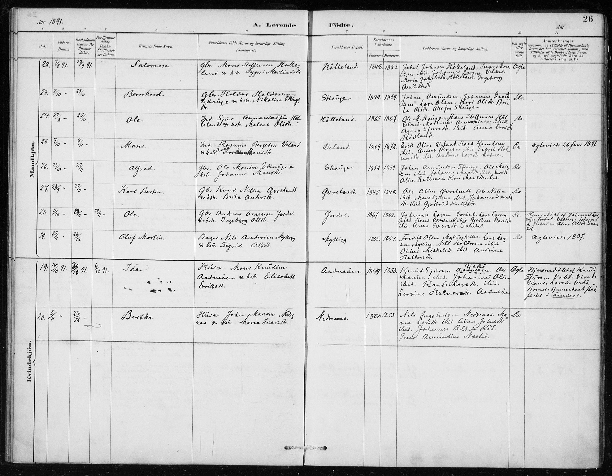 Lindås Sokneprestembete, AV/SAB-A-76701/H/Haa/Haaf/L0001: Parish register (official) no. F  1, 1886-1897, p. 26