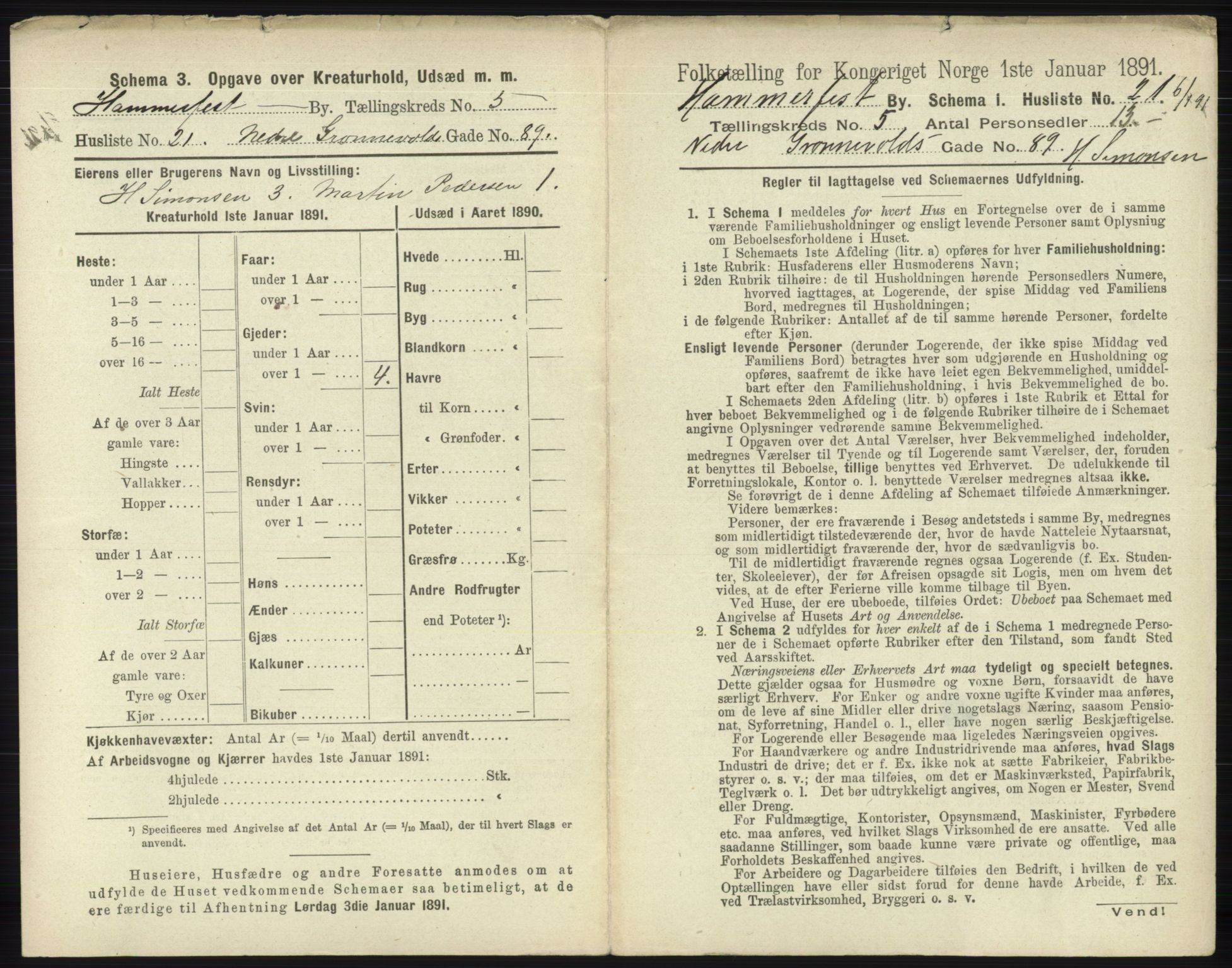 RA, 1891 census for 2001 Hammerfest, 1891, p. 1354