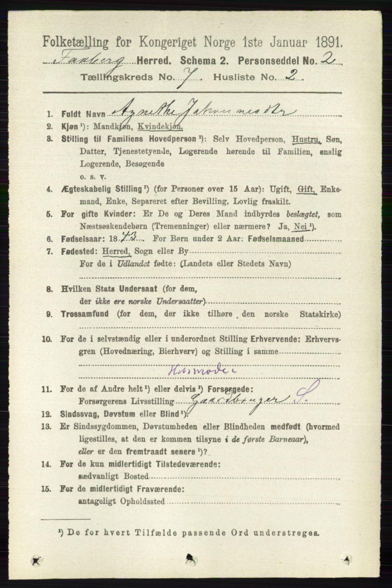 RA, 1891 census for 0524 Fåberg, 1891, p. 2789