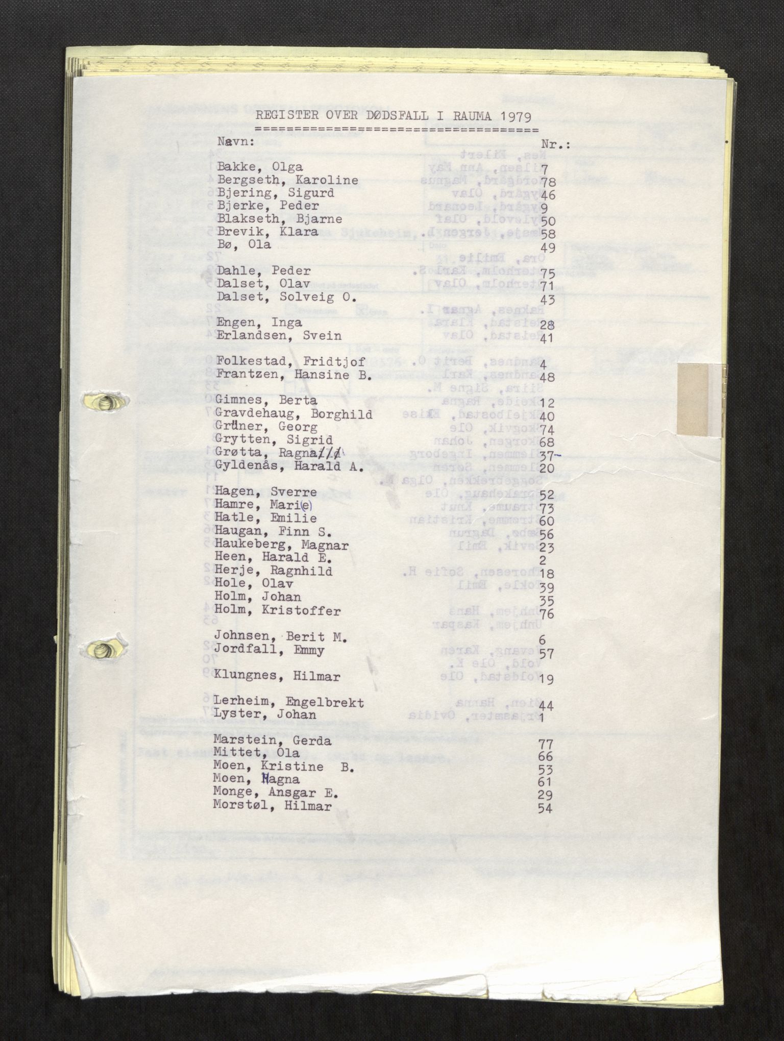 Rauma lensmannskontor, SAT/A-5660/2/Ga/L0008: Dødsfallsprotokoll, 1979