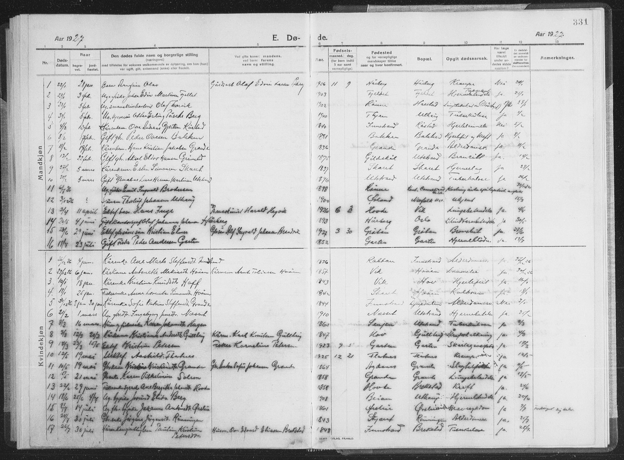 Ministerialprotokoller, klokkerbøker og fødselsregistre - Sør-Trøndelag, SAT/A-1456/659/L0747: Parish register (copy) no. 659C04, 1913-1938, p. 331