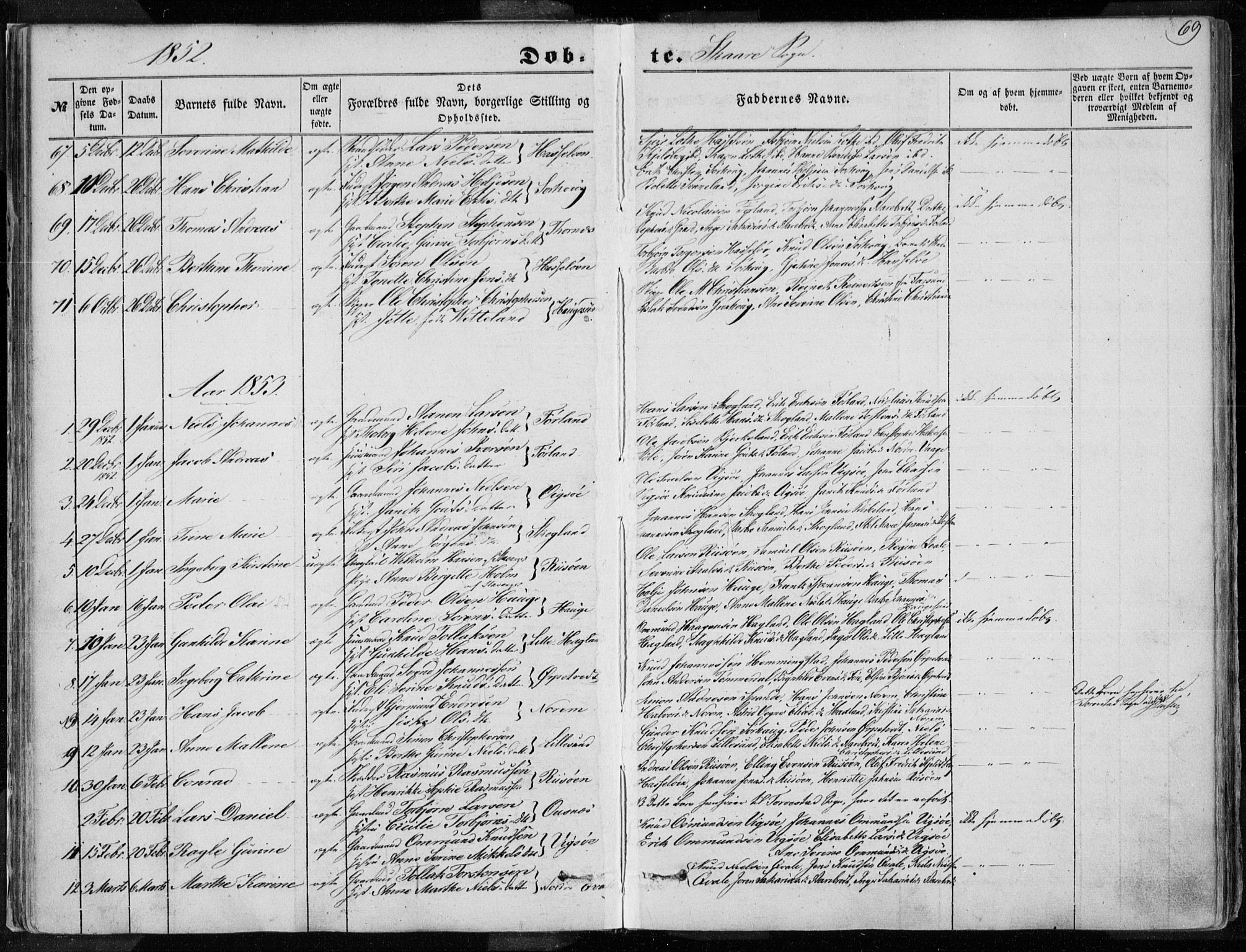 Torvastad sokneprestkontor, AV/SAST-A -101857/H/Ha/Haa/L0009: Parish register (official) no. A 9, 1847-1856, p. 69