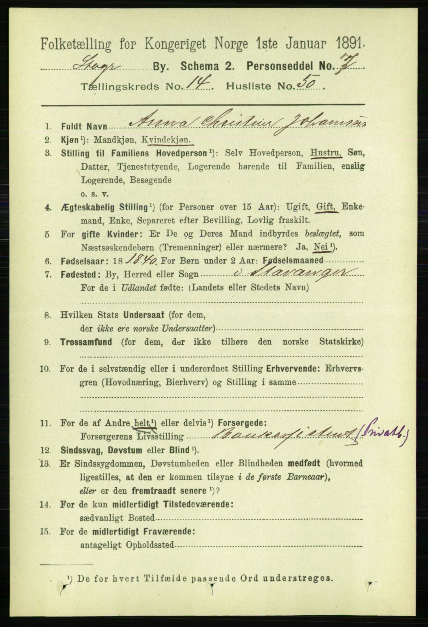 RA, 1891 census for 1103 Stavanger, 1891, p. 17432