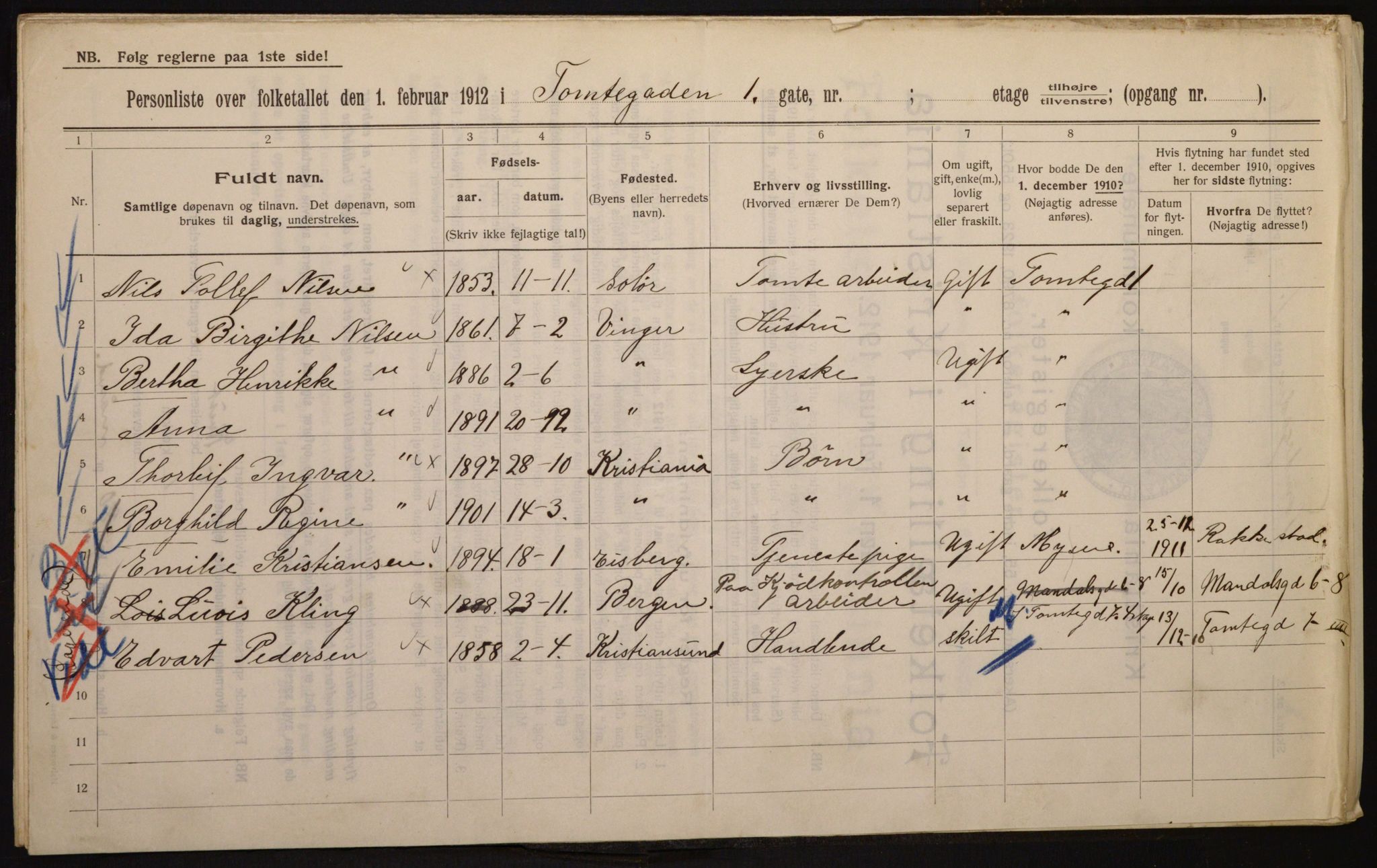 OBA, Municipal Census 1912 for Kristiania, 1912, p. 113409