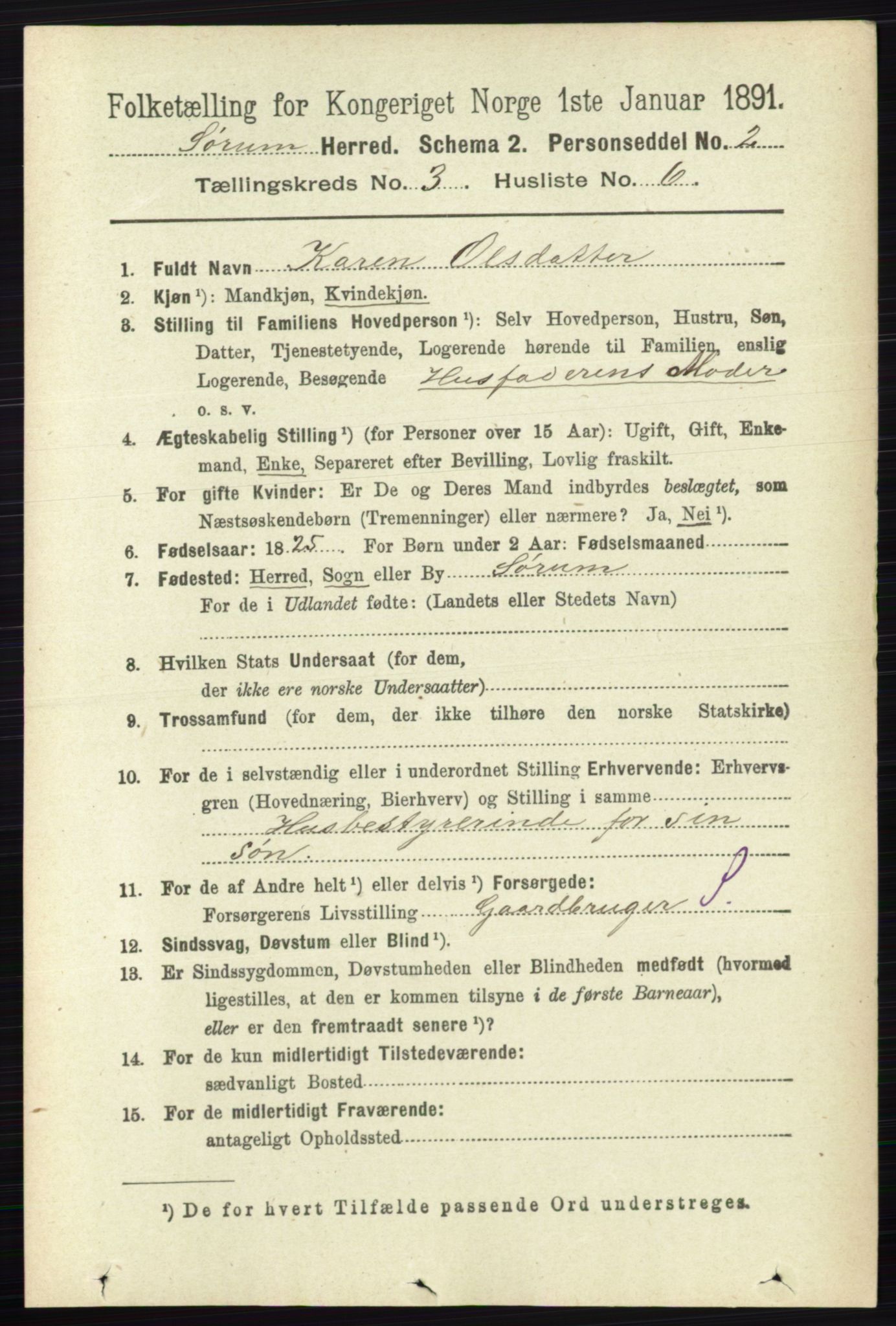 RA, 1891 census for 0226 Sørum, 1891, p. 1324