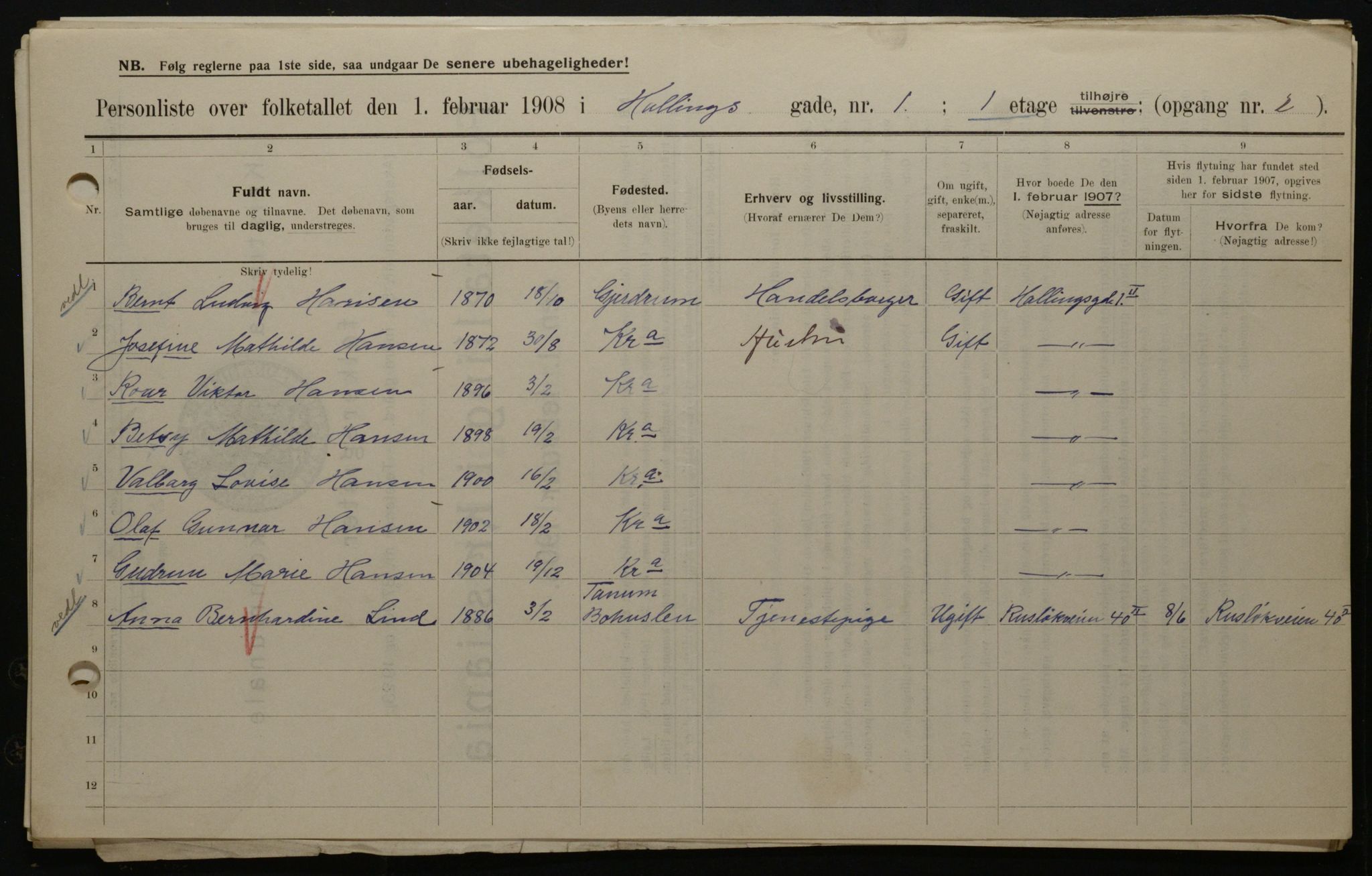 OBA, Municipal Census 1908 for Kristiania, 1908, p. 30747