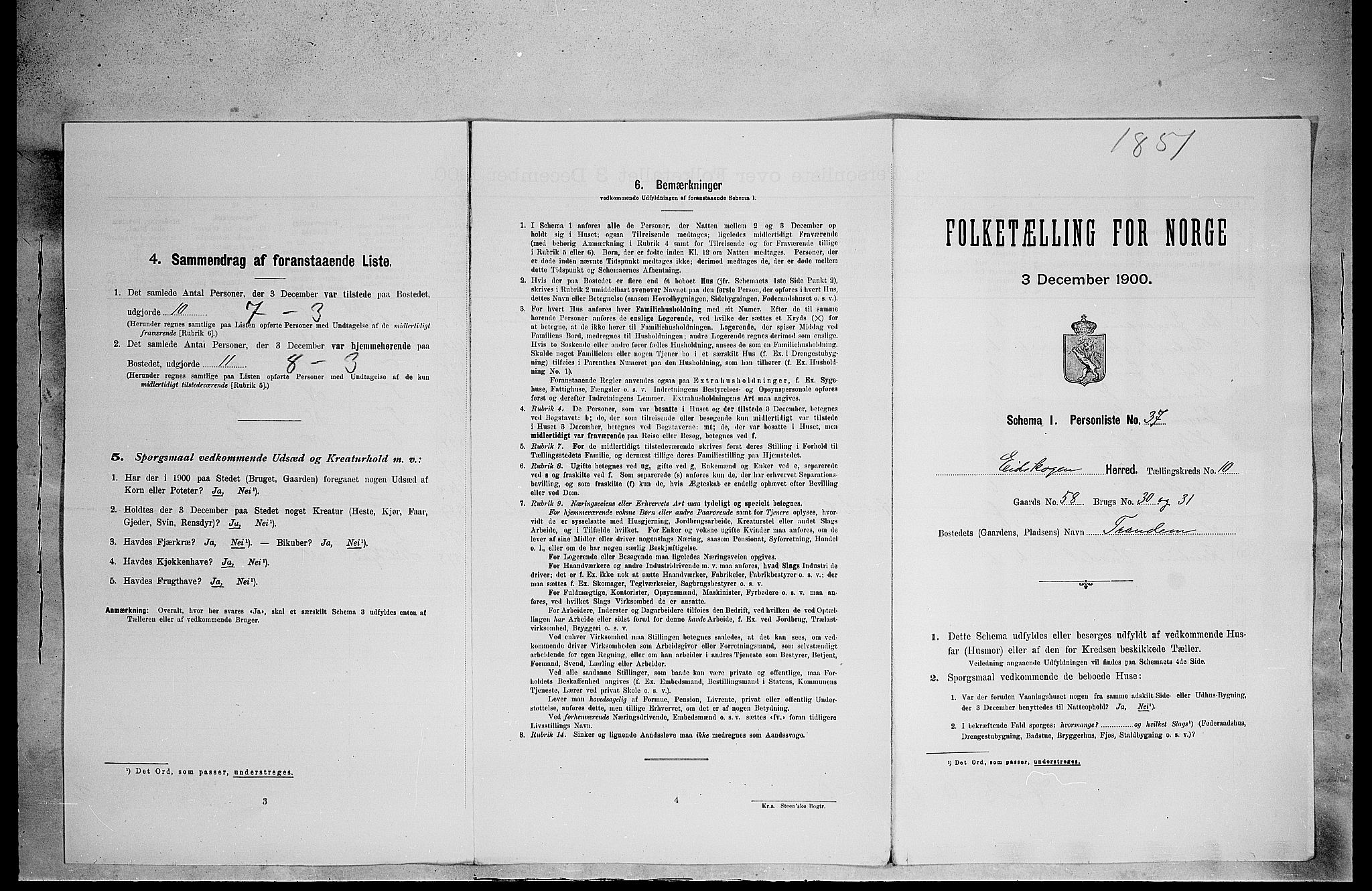 SAH, 1900 census for Eidskog, 1900, p. 1295