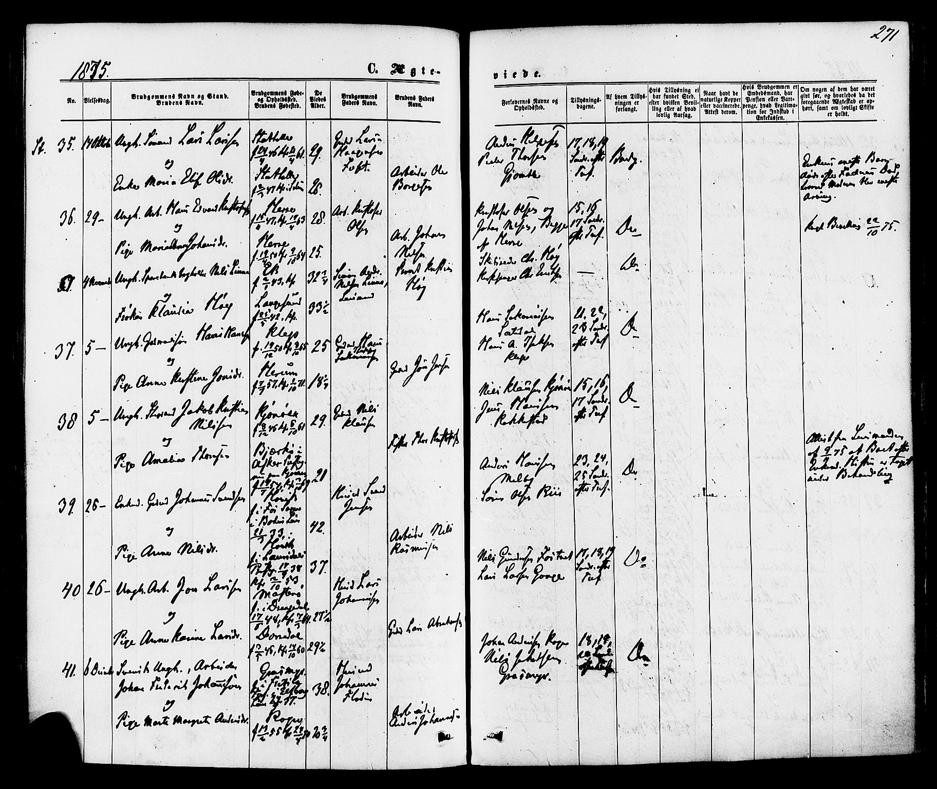 Bamble kirkebøker, AV/SAKO-A-253/F/Fa/L0006: Parish register (official) no. I 6, 1869-1877, p. 271