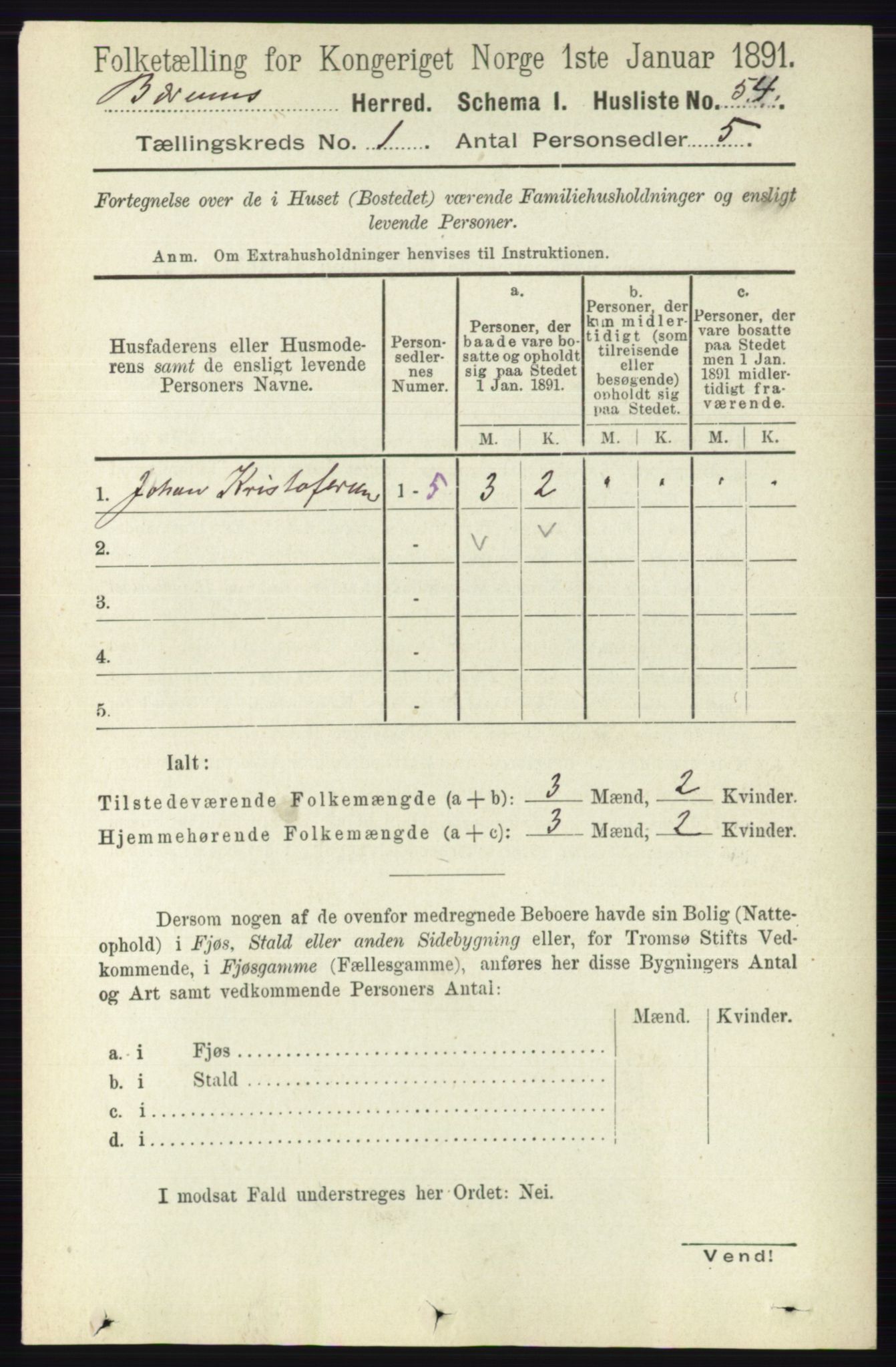 RA, 1891 census for 0219 Bærum, 1891, p. 98