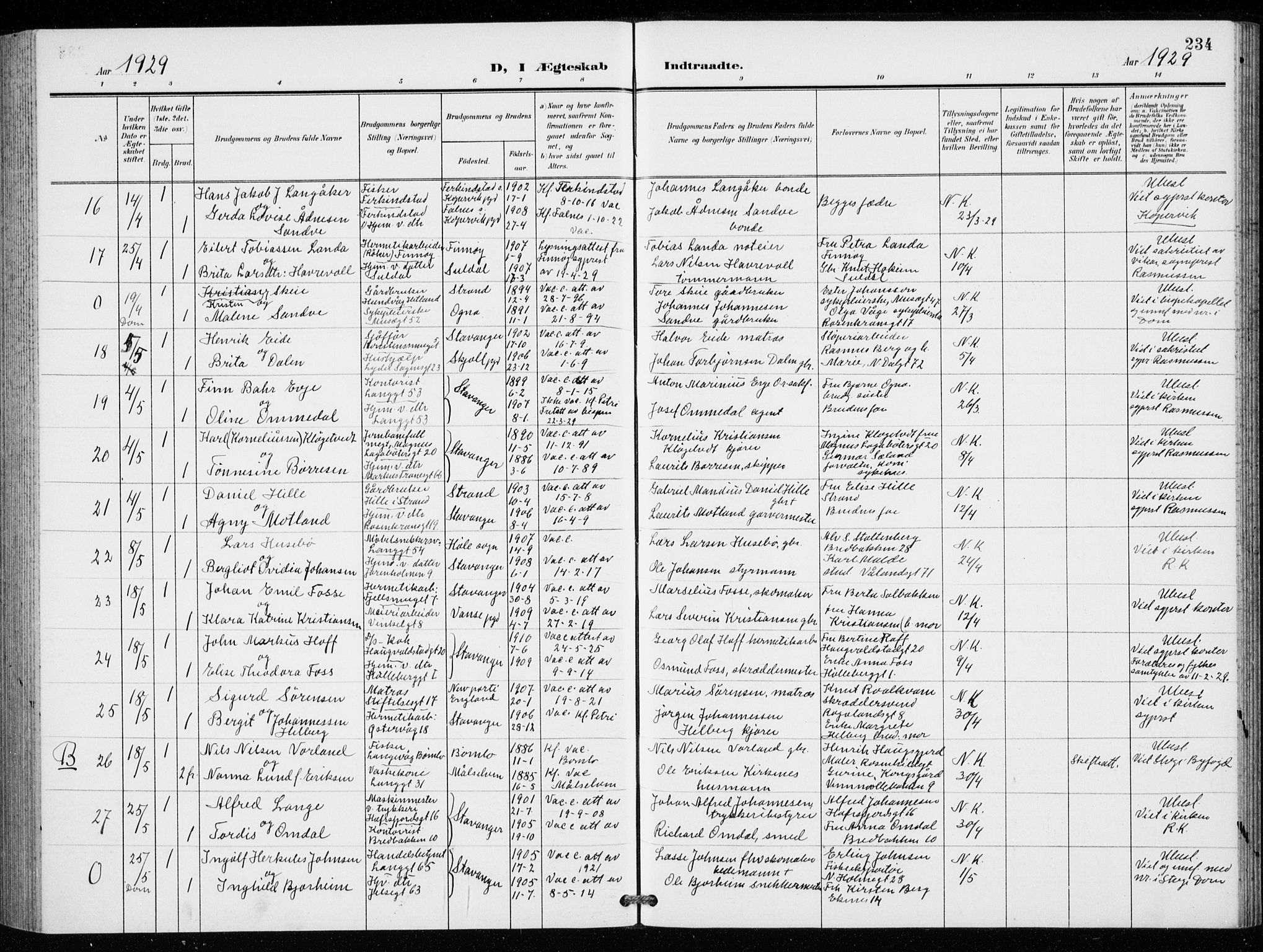 St. Petri sokneprestkontor, AV/SAST-A-101813/001/30/30BB/L0009: Parish register (copy) no. B 9, 1902-1935, p. 234