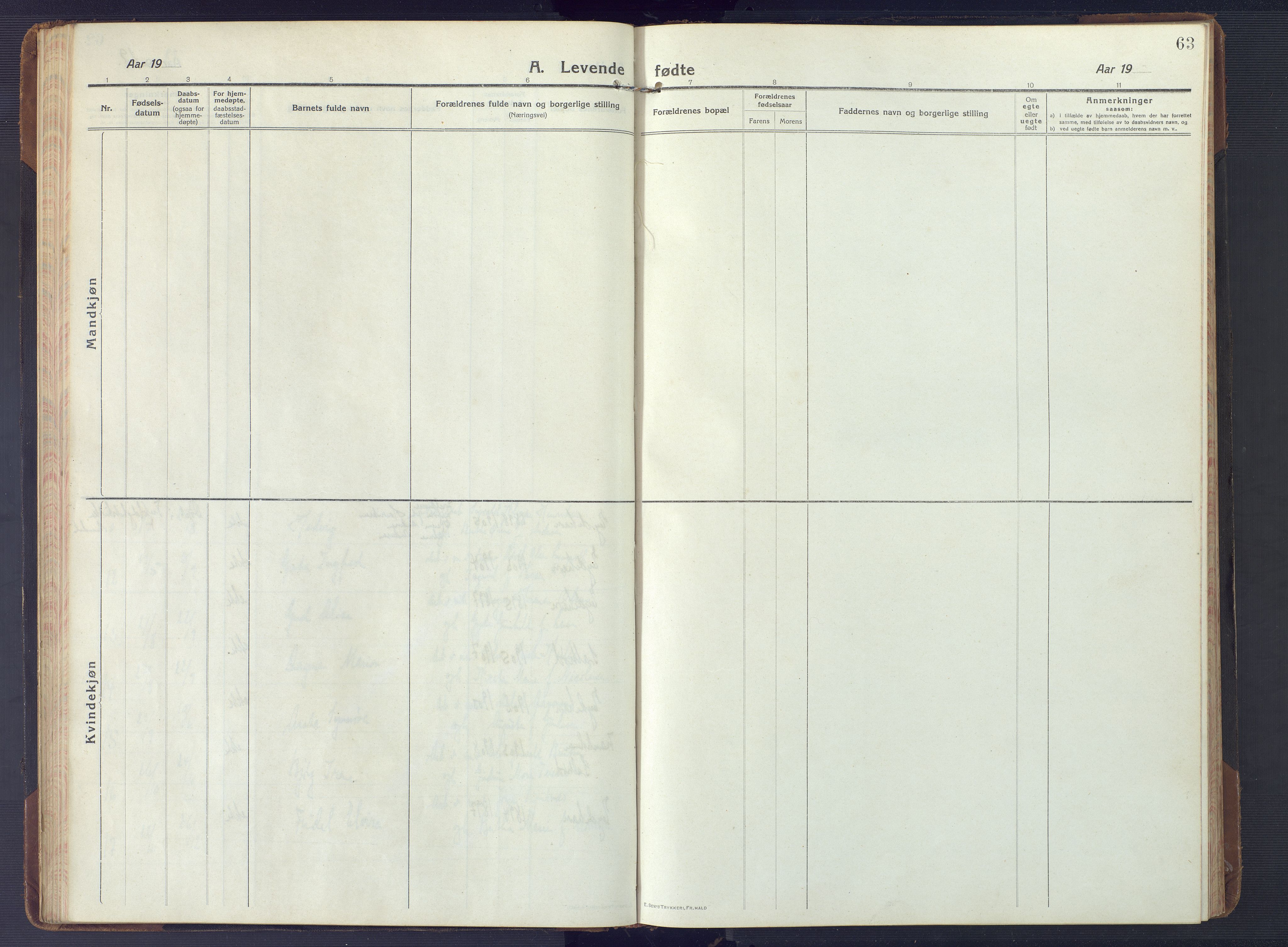 Austre Moland sokneprestkontor, AV/SAK-1111-0001/F/Fb/Fbb/L0004: Parish register (copy) no. B 4, 1914-1929, p. 63