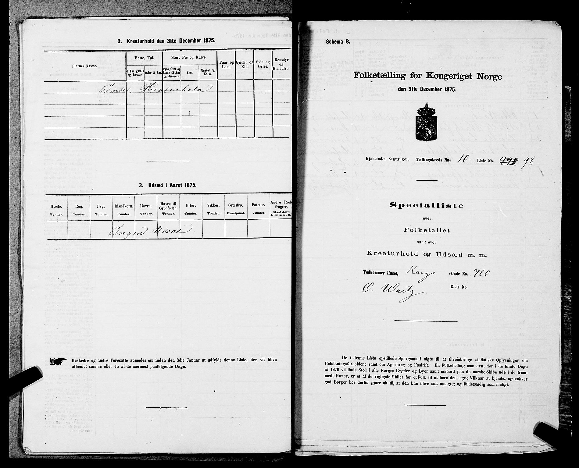 SAST, 1875 census for 1103 Stavanger, 1875, p. 2036