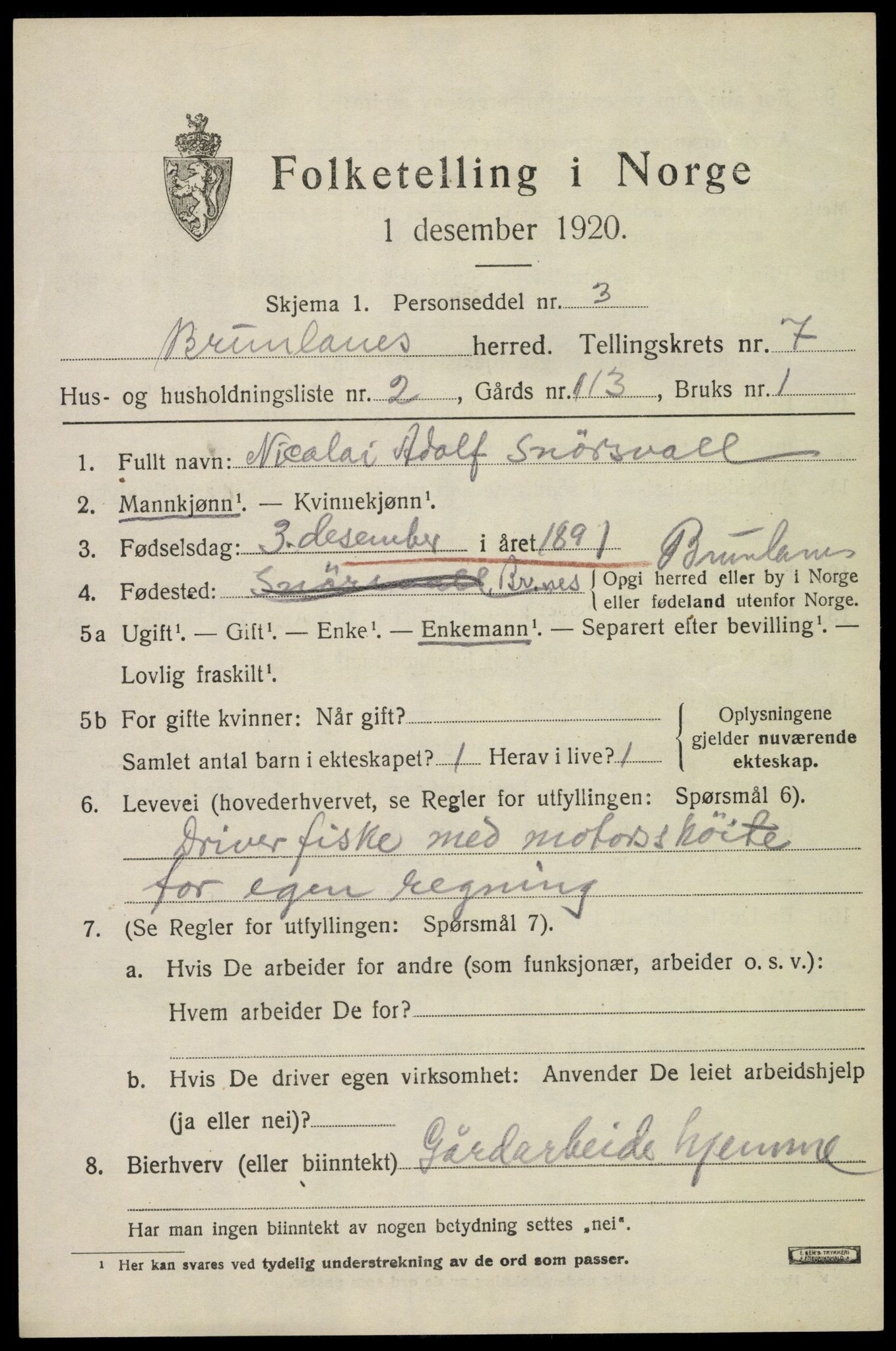 SAKO, 1920 census for Brunlanes, 1920, p. 7081