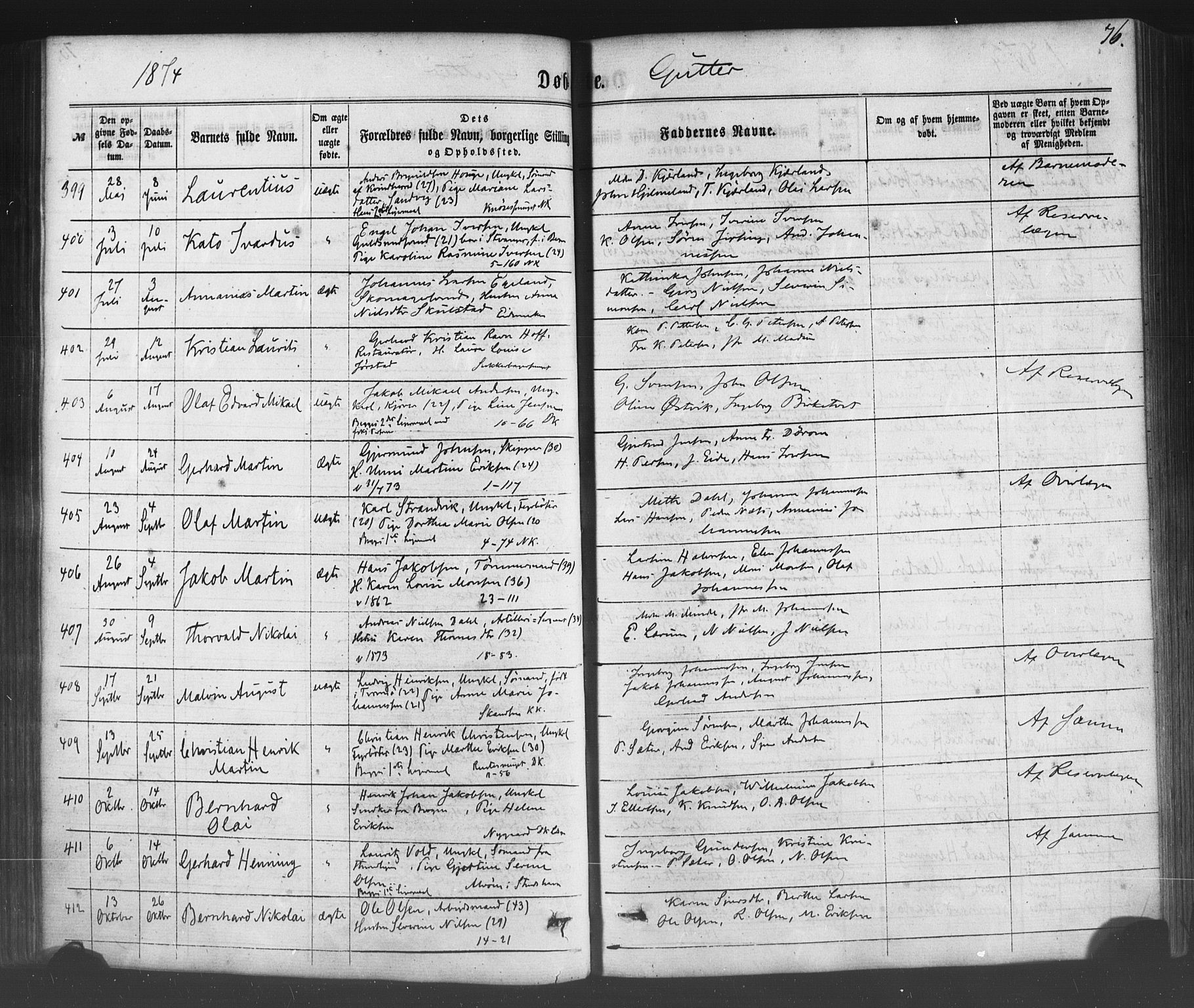 Fødselsstiftelsens sokneprestembete*, SAB/-: Parish register (official) no. A 1, 1863-1883, p. 76