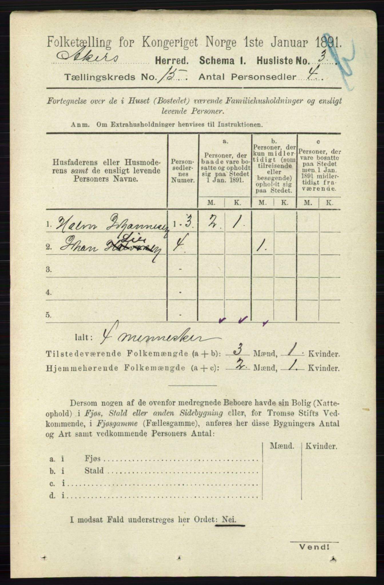 RA, 1891 census for 0218 Aker, 1891, p. 13254