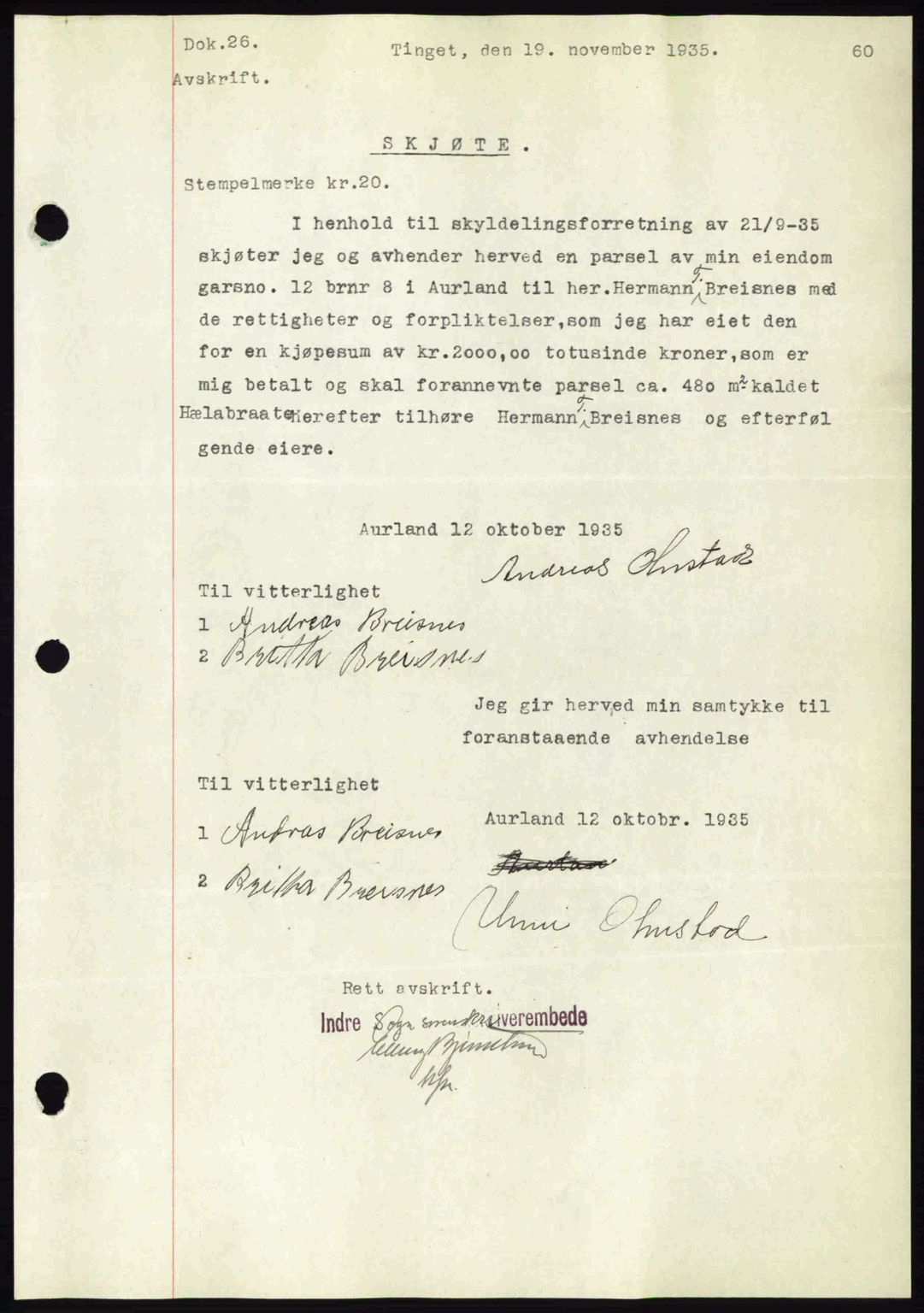 Indre Sogn tingrett, SAB/A-3301/1/G/Gb/Gba/L0030: Mortgage book no. 30, 1935-1937, Deed date: 19.11.1935