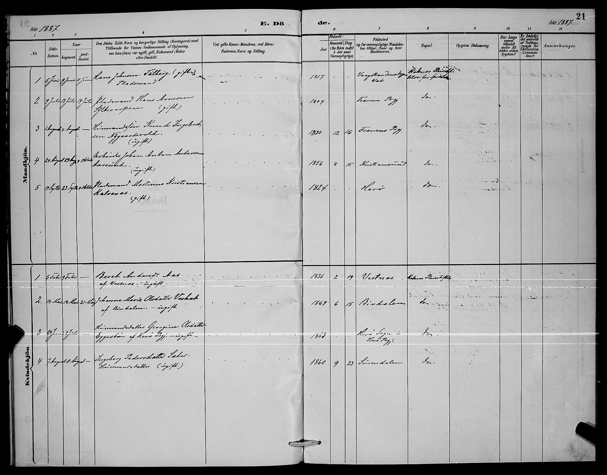 Ministerialprotokoller, klokkerbøker og fødselsregistre - Møre og Romsdal, AV/SAT-A-1454/559/L0716: Parish register (copy) no. 559C02, 1887-1895, p. 21