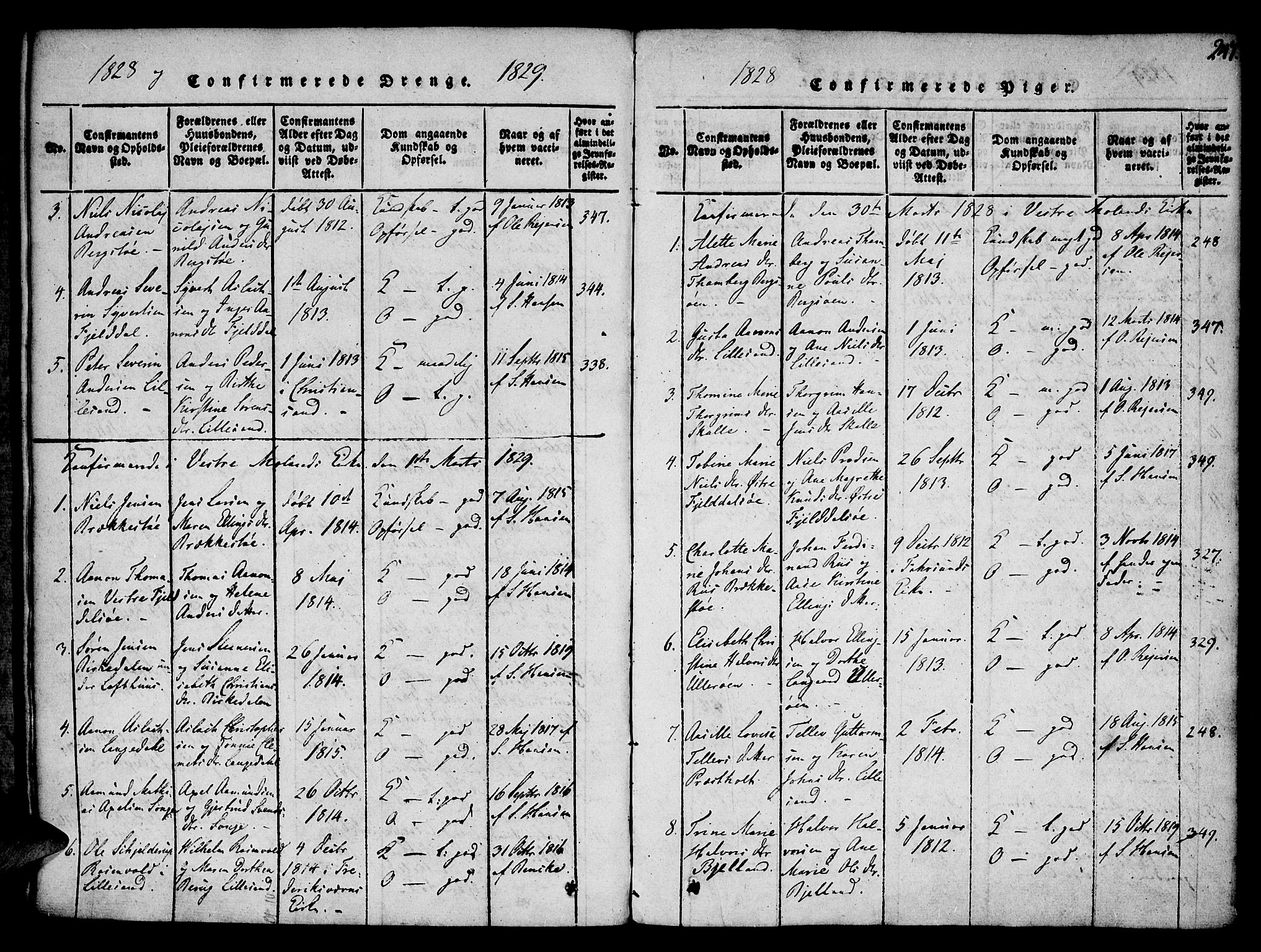 Vestre Moland sokneprestkontor, SAK/1111-0046/F/Fa/Fab/L0003: Parish register (official) no. A 3, 1816-1843, p. 247