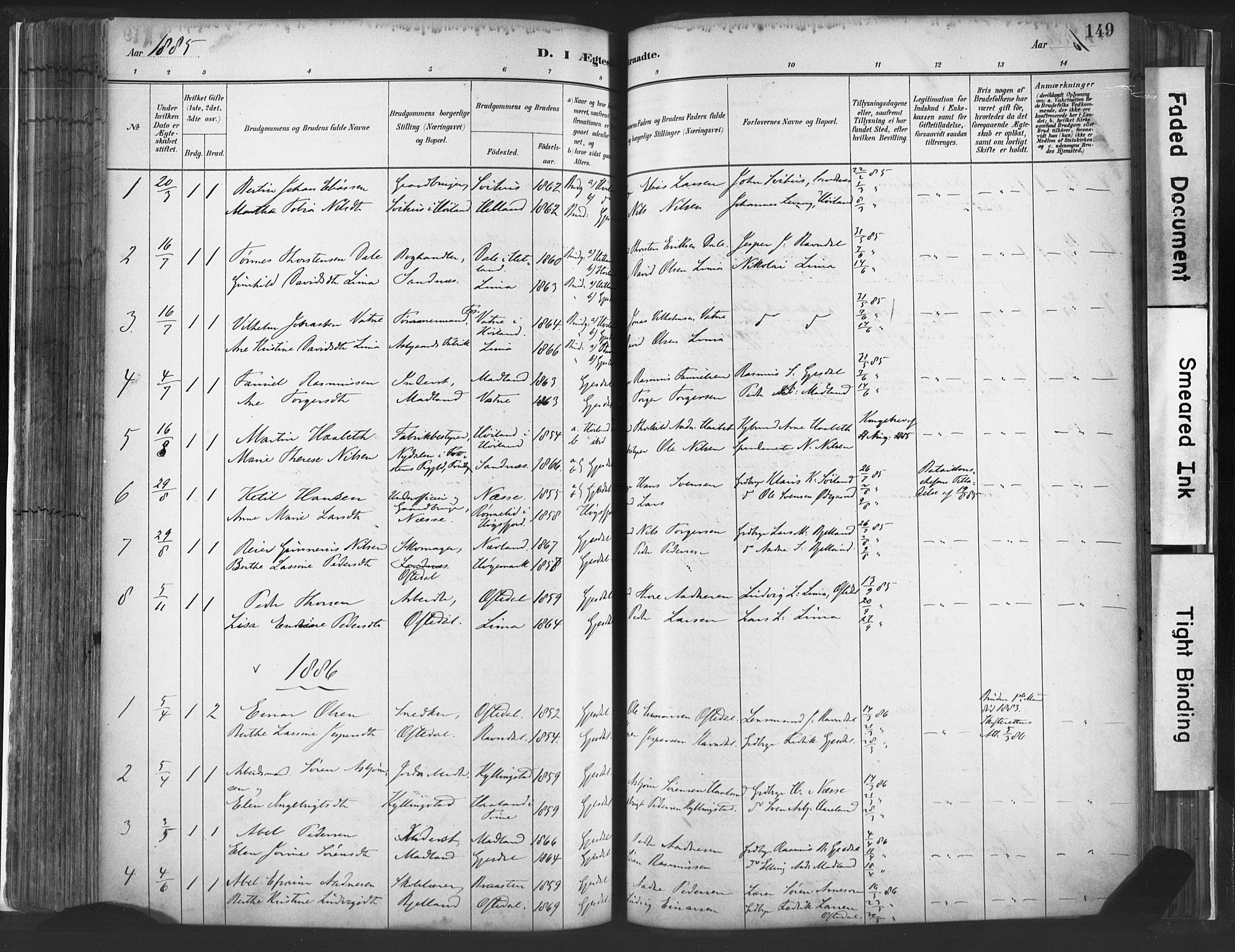 Lye sokneprestkontor, SAST/A-101794/001/30BA/L0010: Parish register (official) no. A 10, 1881-1896, p. 149