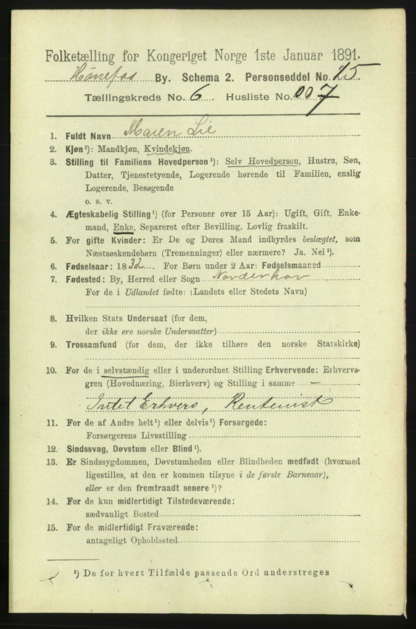 RA, 1891 census for 0601 Hønefoss, 1891, p. 1146