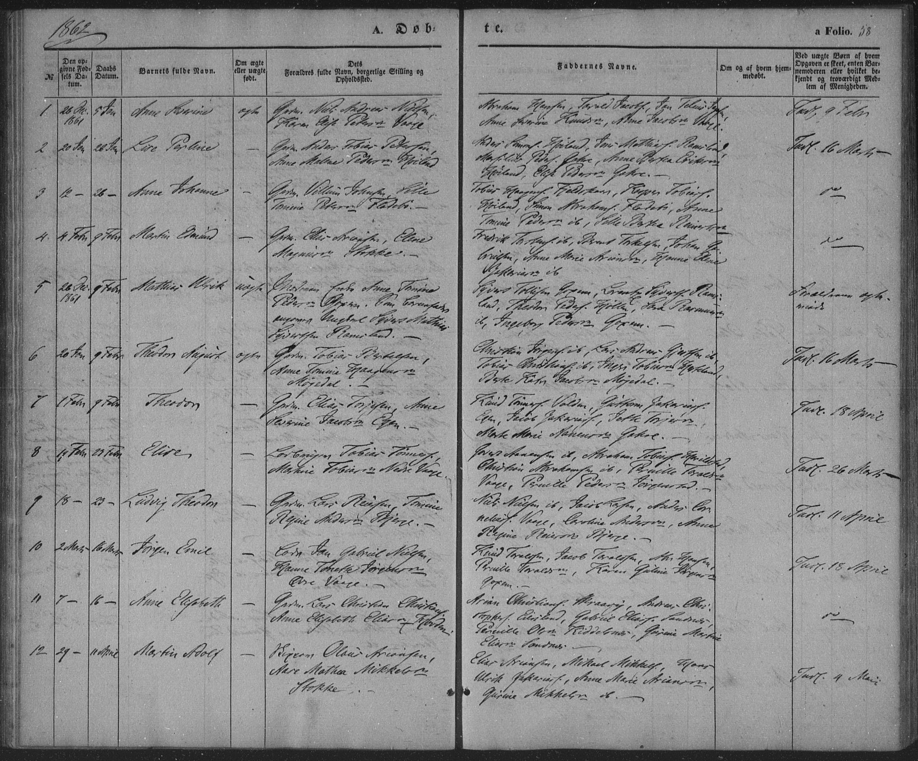Sør-Audnedal sokneprestkontor, SAK/1111-0039/F/Fa/Faa/L0002: Parish register (official) no. A 2, 1848-1867, p. 58