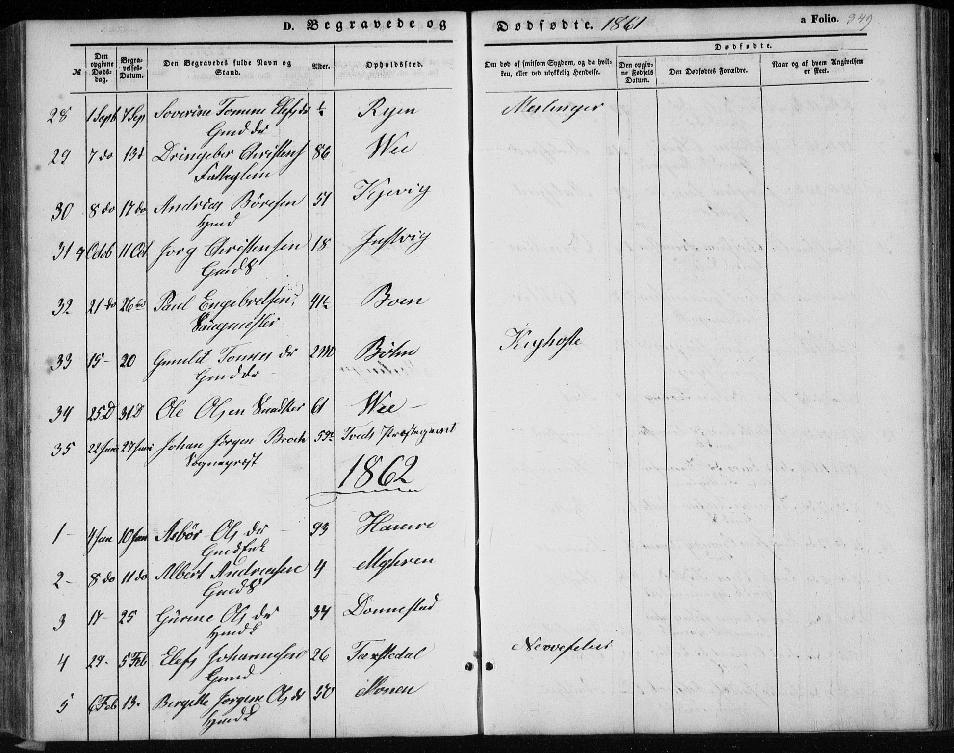 Tveit sokneprestkontor, AV/SAK-1111-0043/F/Fb/L0003: Parish register (copy) no. B 3, 1854-1886, p. 349