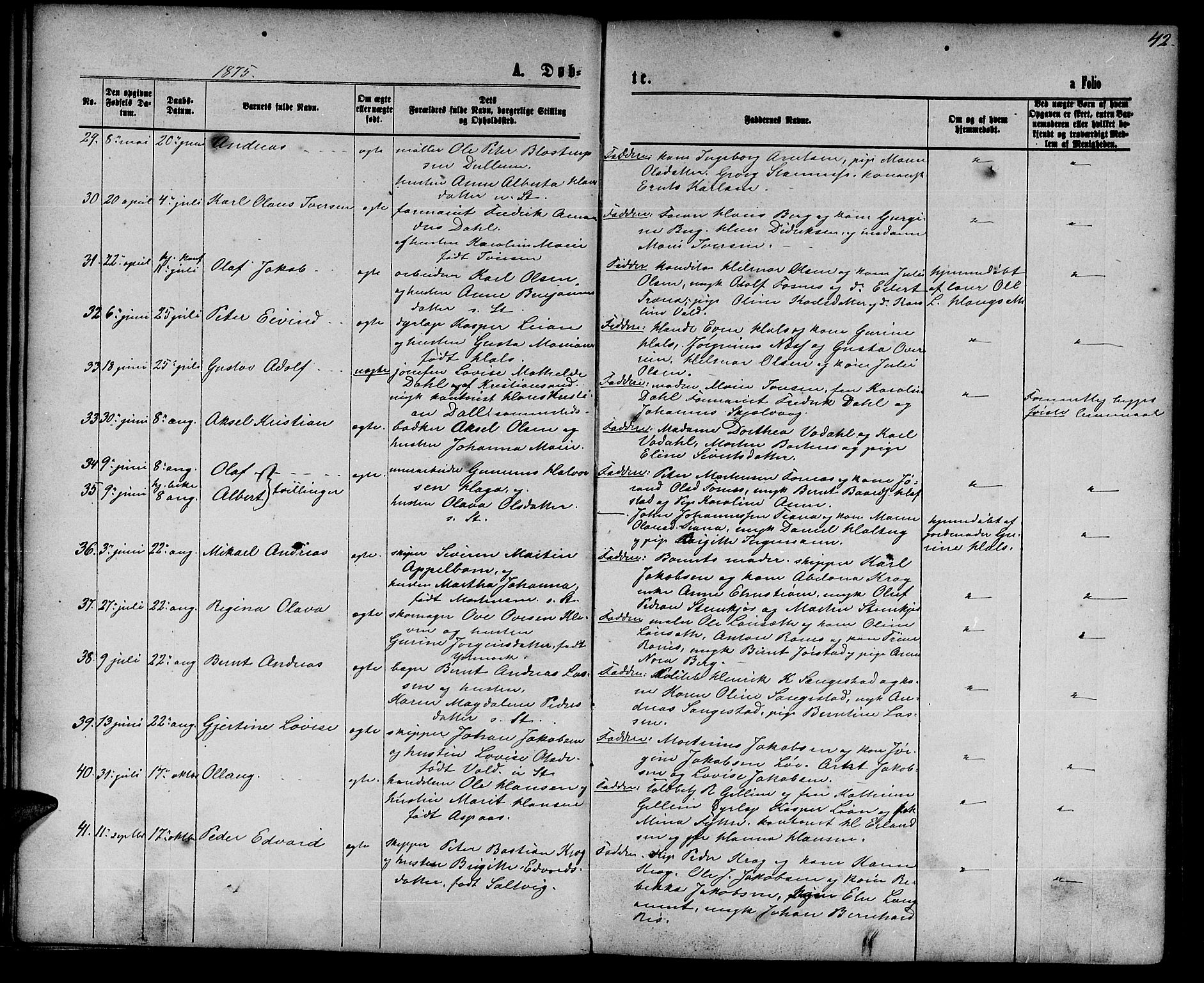 Ministerialprotokoller, klokkerbøker og fødselsregistre - Nord-Trøndelag, AV/SAT-A-1458/739/L0373: Parish register (copy) no. 739C01, 1865-1882, p. 42