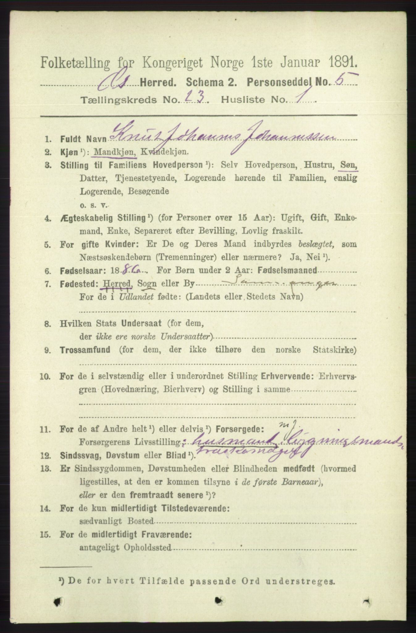 RA, 1891 census for 1243 Os, 1891, p. 5070