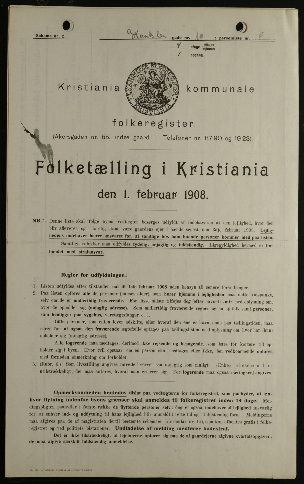 OBA, Municipal Census 1908 for Kristiania, 1908, p. 43106