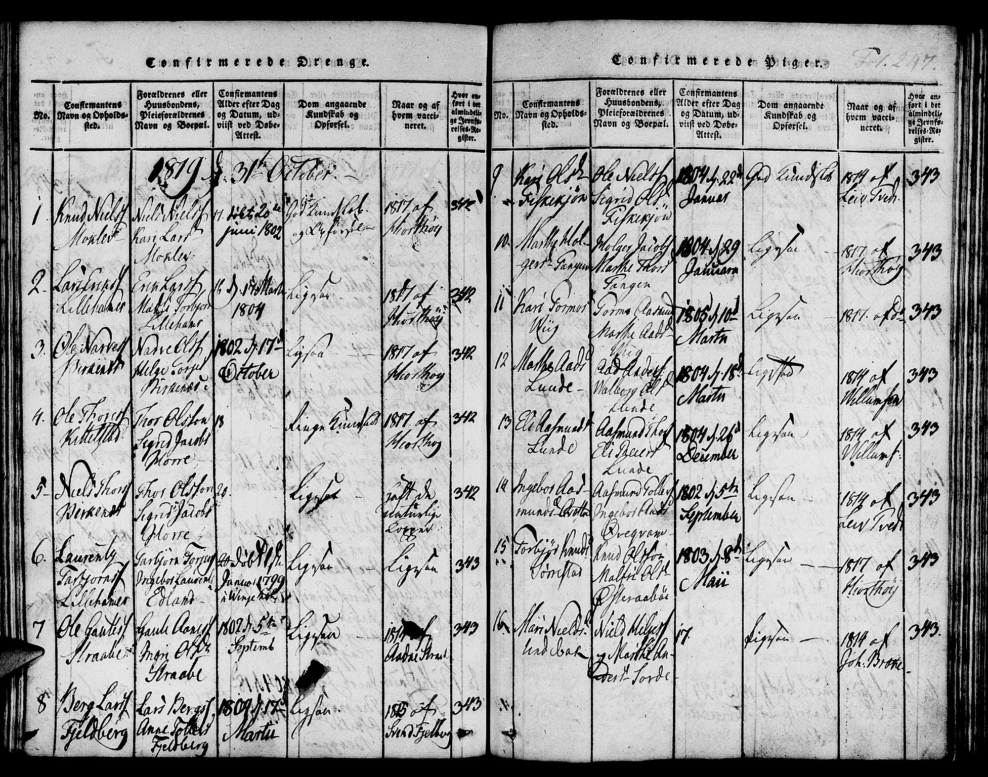 Suldal sokneprestkontor, AV/SAST-A-101845/01/IV/L0006: Parish register (official) no. A 6, 1816-1836, p. 247