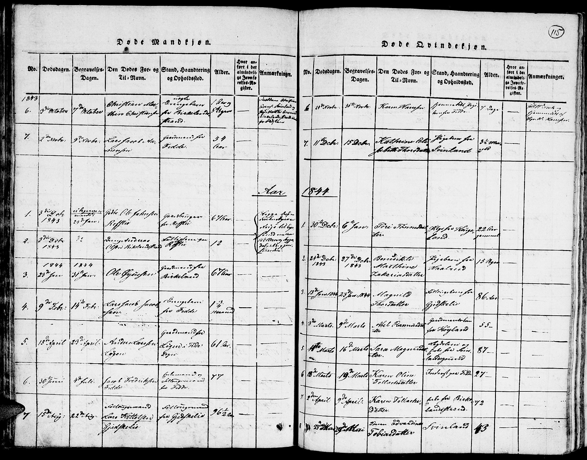 Kvinesdal sokneprestkontor, SAK/1111-0026/F/Fa/Faa/L0001: Parish register (official) no. A 1, 1815-1849, p. 115