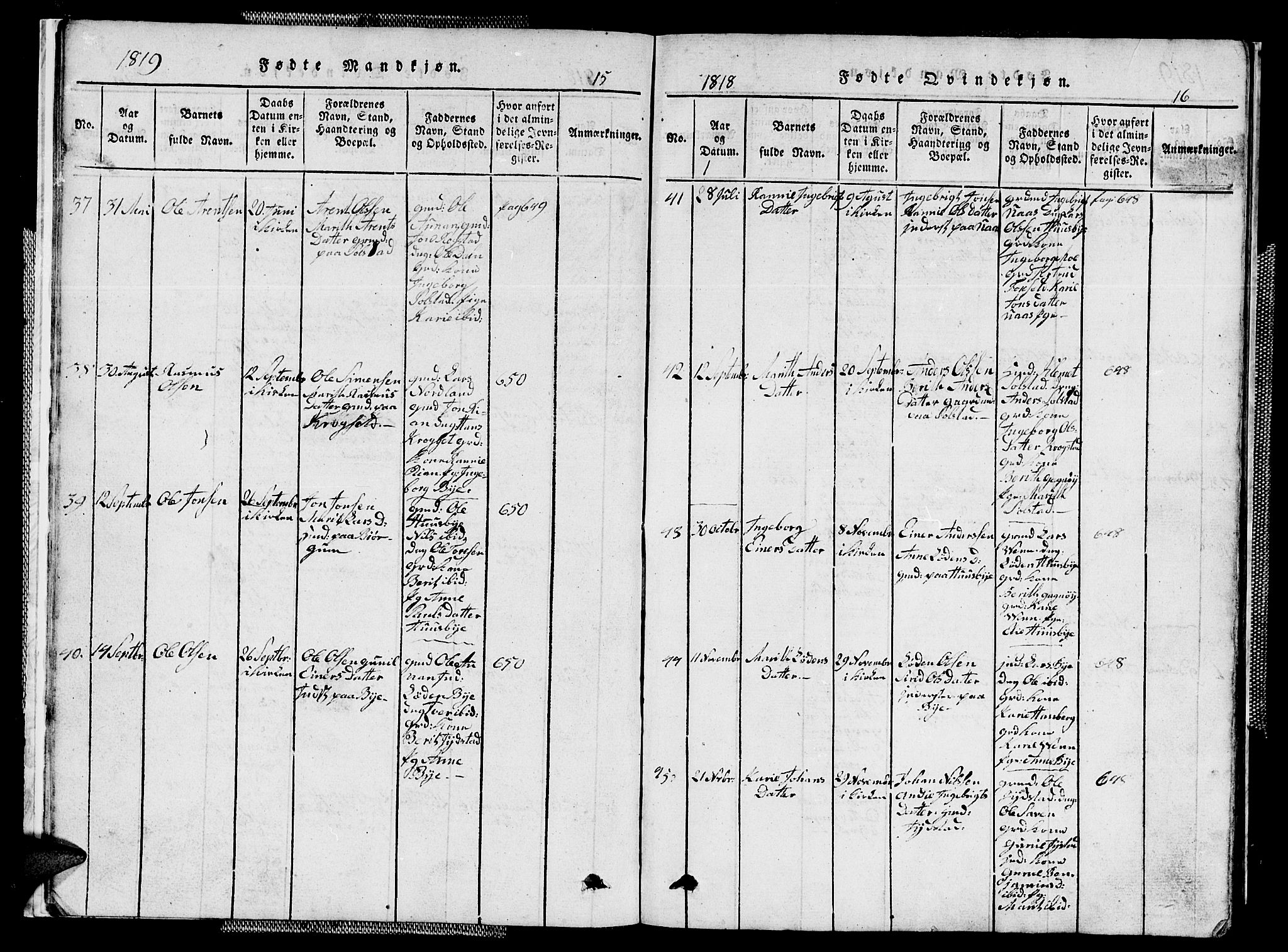 Ministerialprotokoller, klokkerbøker og fødselsregistre - Sør-Trøndelag, SAT/A-1456/667/L0796: Parish register (copy) no. 667C01, 1817-1836, p. 15-16