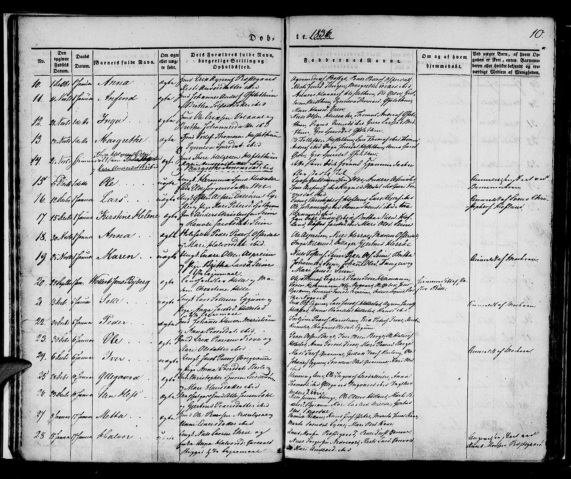 Lærdal sokneprestembete, AV/SAB-A-81201: Parish register (official) no. A 6, 1835-1849, p. 10