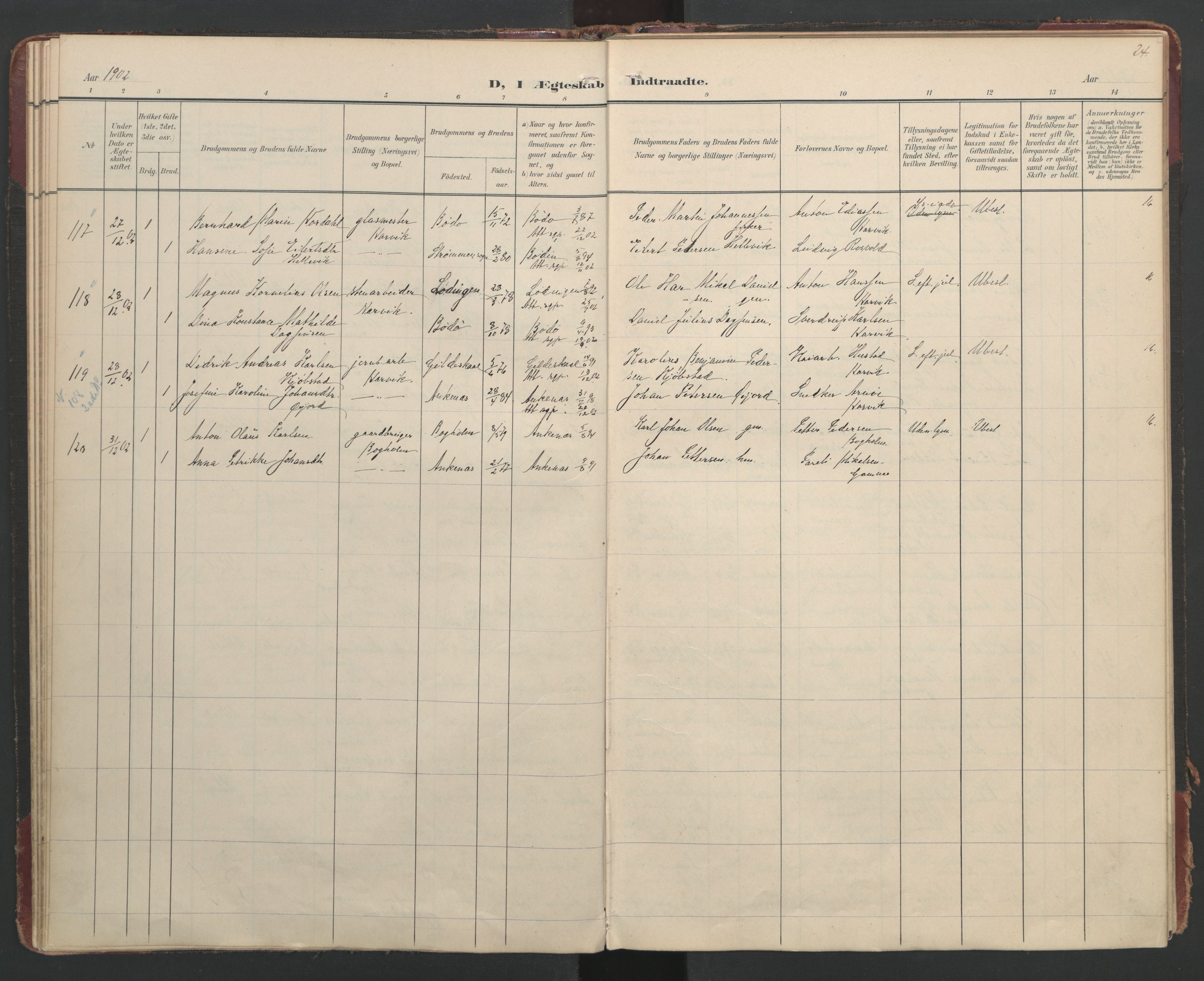 Ministerialprotokoller, klokkerbøker og fødselsregistre - Nordland, AV/SAT-A-1459/866/L0942: Parish register (official) no. 866A05, 1901-1928, p. 24