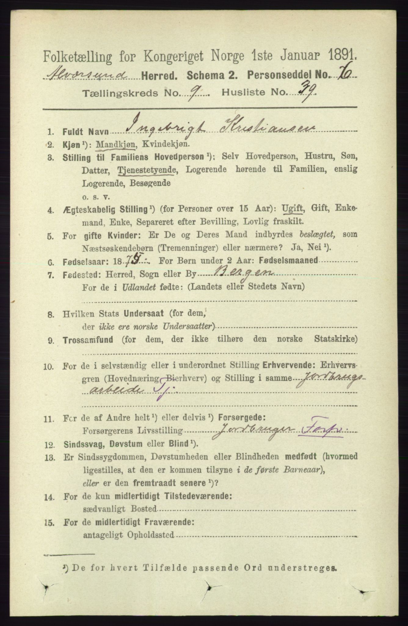 RA, 1891 census for 1257 Alversund, 1891, p. 3359