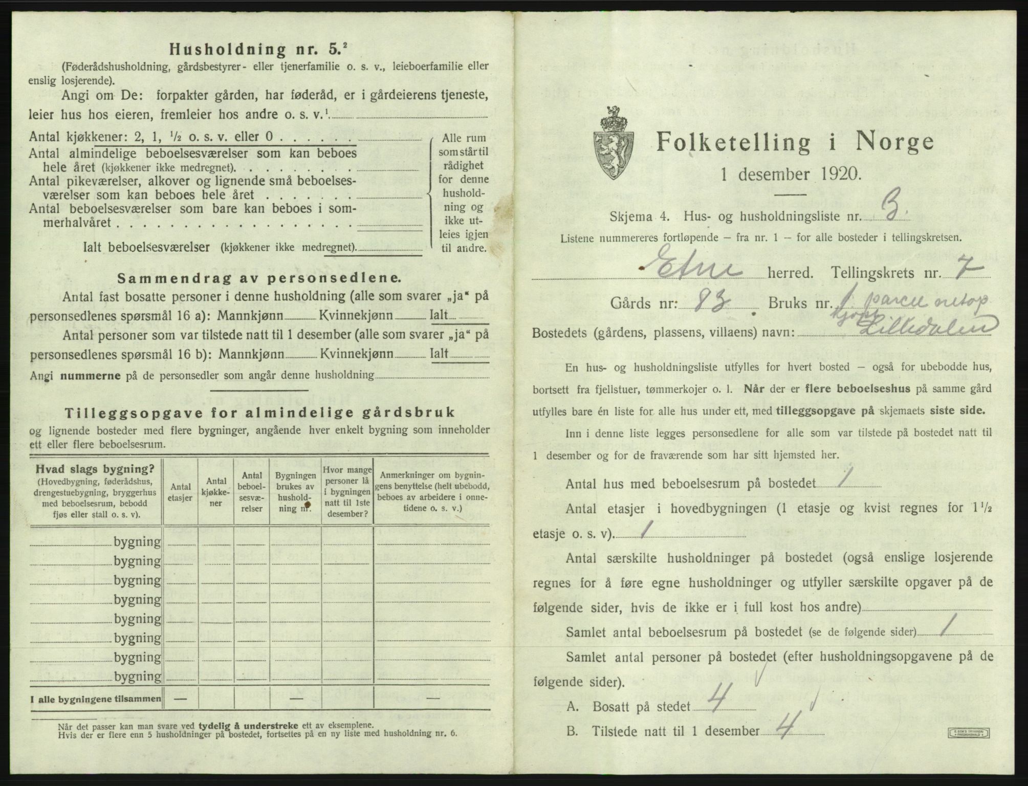 SAB, 1920 census for Etne, 1920, p. 525