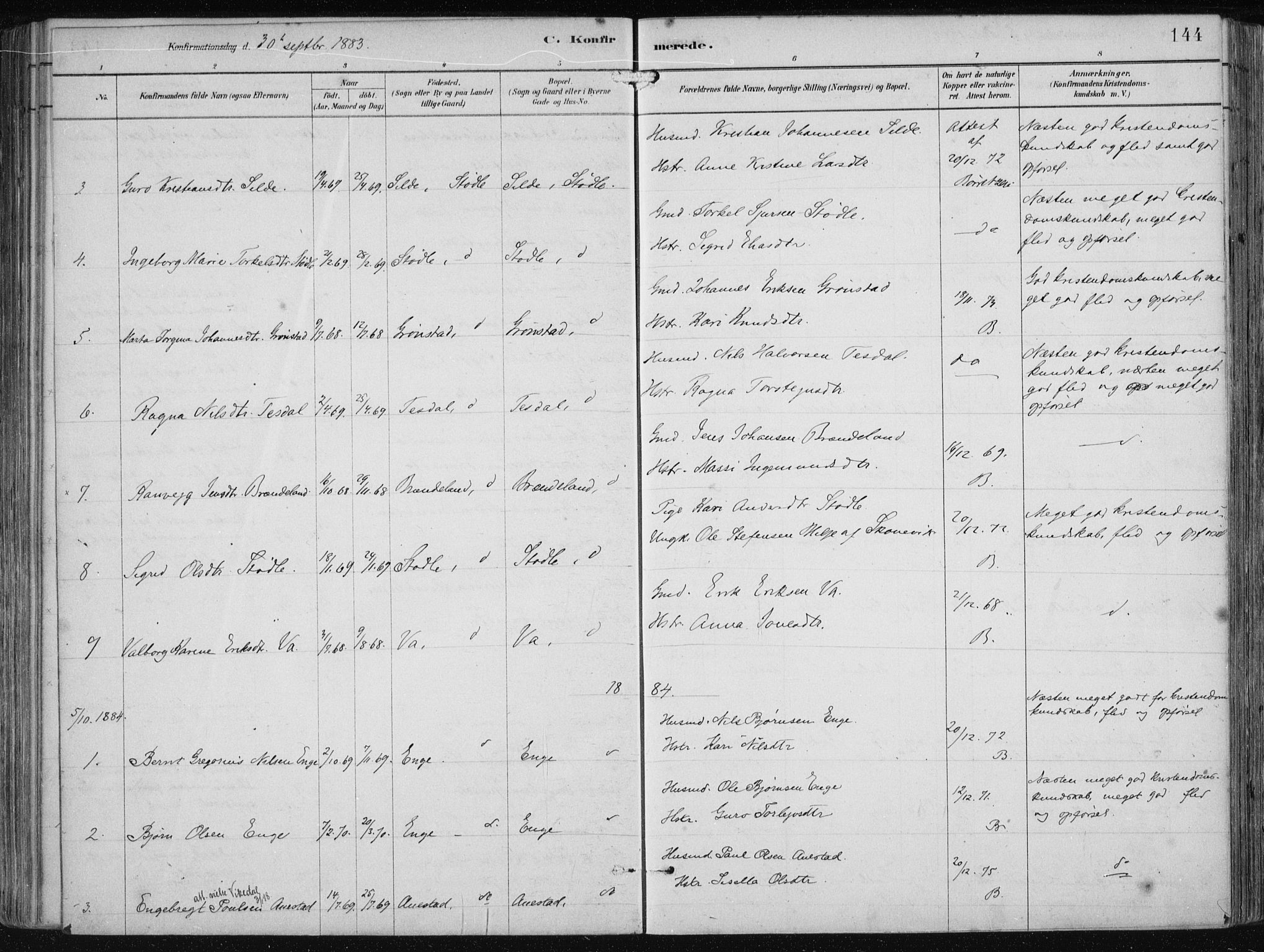 Etne sokneprestembete, SAB/A-75001/H/Haa: Parish register (official) no. B  1, 1879-1919, p. 144