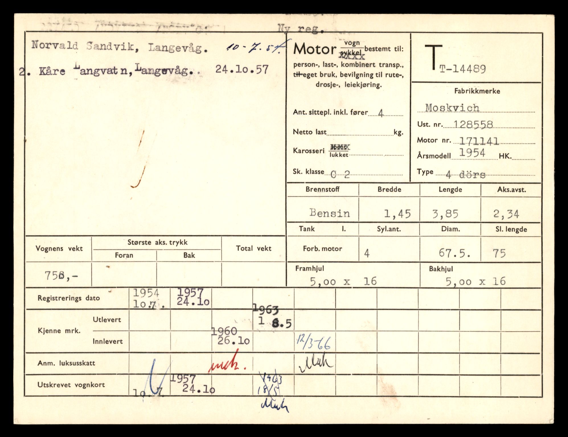 Møre og Romsdal vegkontor - Ålesund trafikkstasjon, AV/SAT-A-4099/F/Fe/L0046: Registreringskort for kjøretøy T 14445 - T 14579, 1927-1998