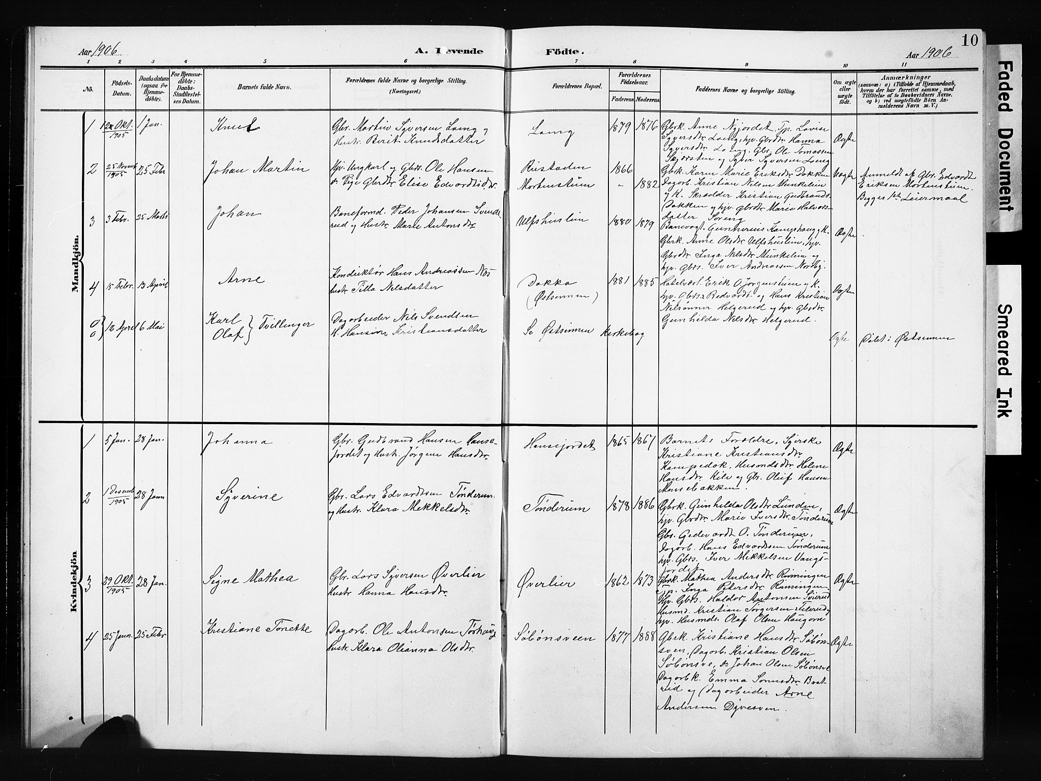 Nordre Land prestekontor, AV/SAH-PREST-124/H/Ha/Hab/L0006: Parish register (copy) no. 6, 1905-1929, p. 10