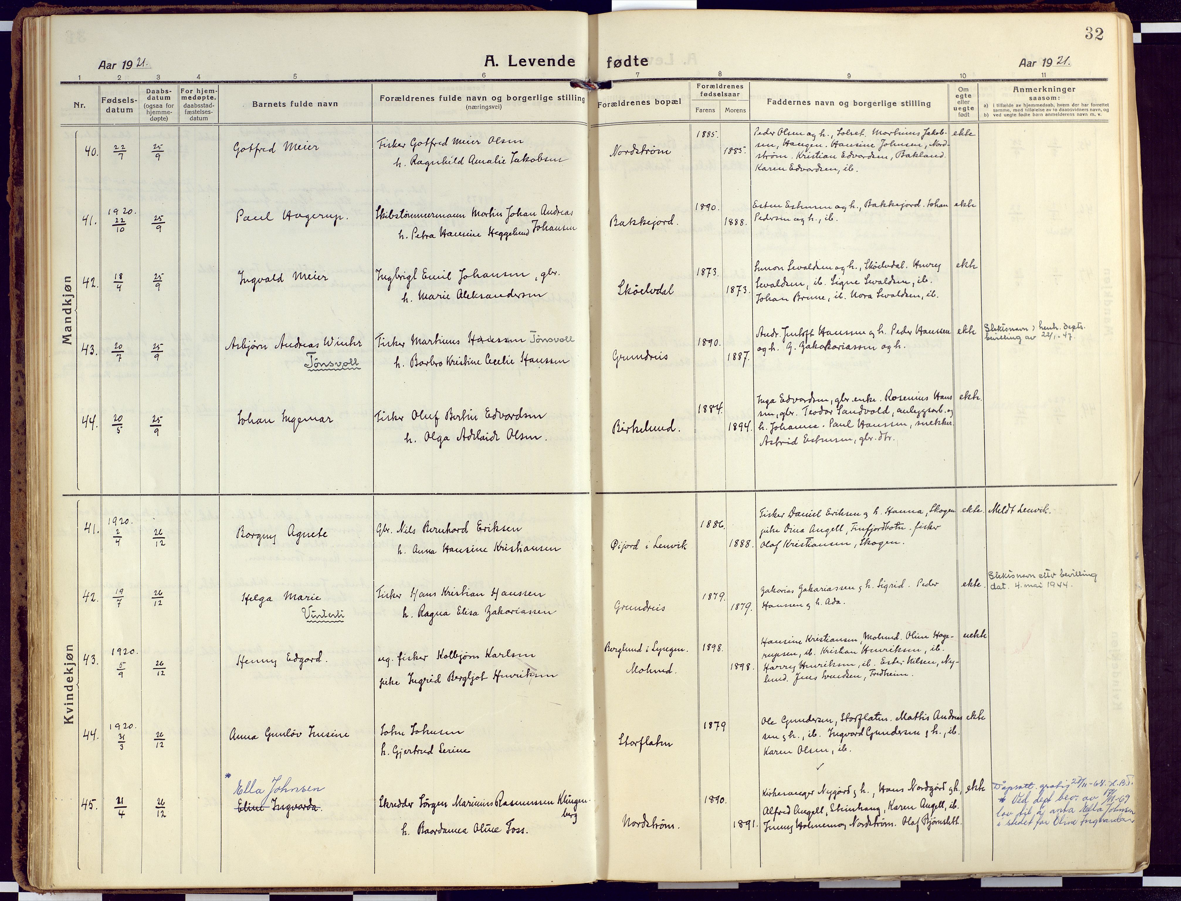 Tranøy sokneprestkontor, AV/SATØ-S-1313/I/Ia/Iaa/L0015kirke: Parish register (official) no. 15, 1919-1928, p. 32