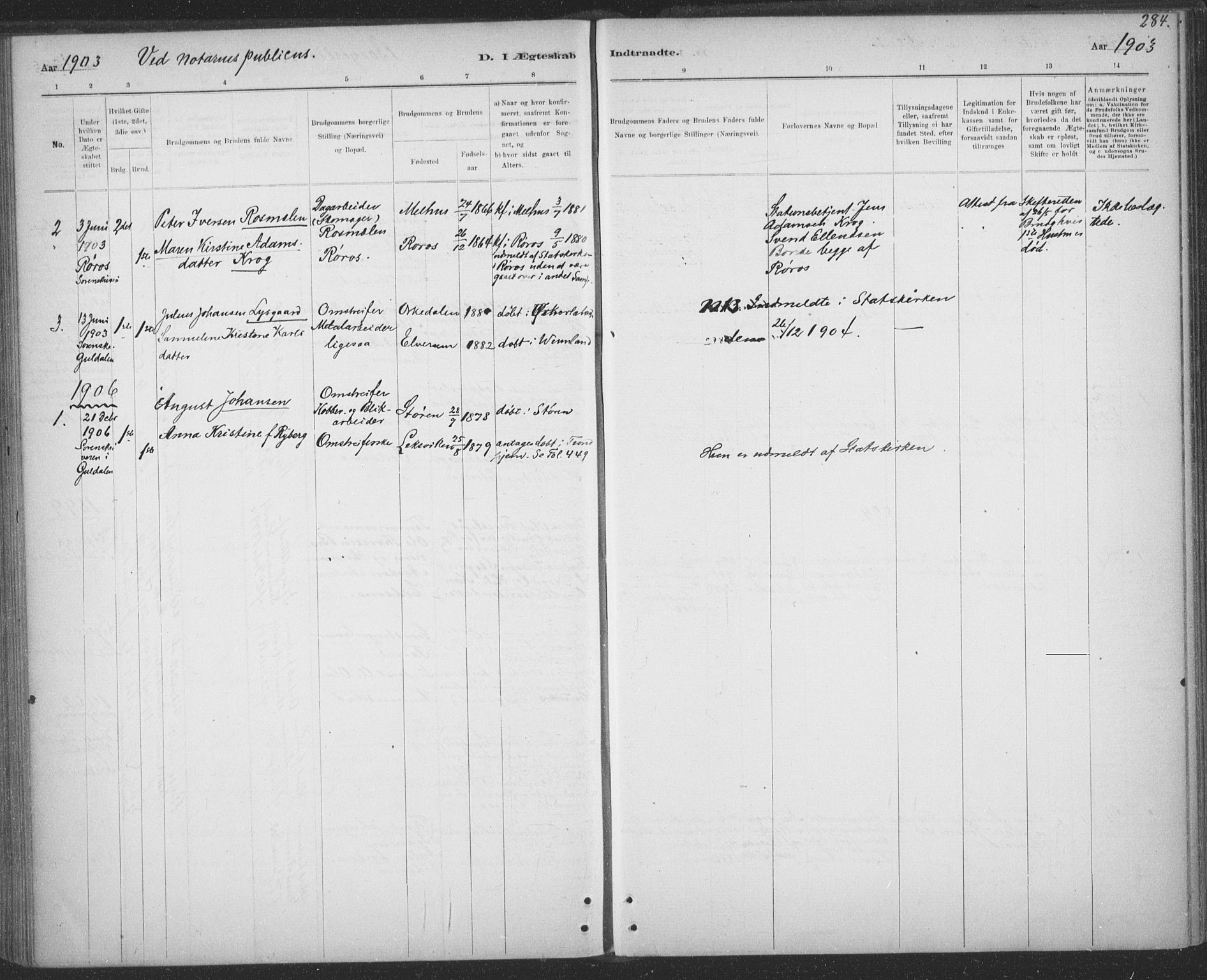Ministerialprotokoller, klokkerbøker og fødselsregistre - Sør-Trøndelag, SAT/A-1456/691/L1085: Parish register (official) no. 691A17, 1887-1908, p. 284