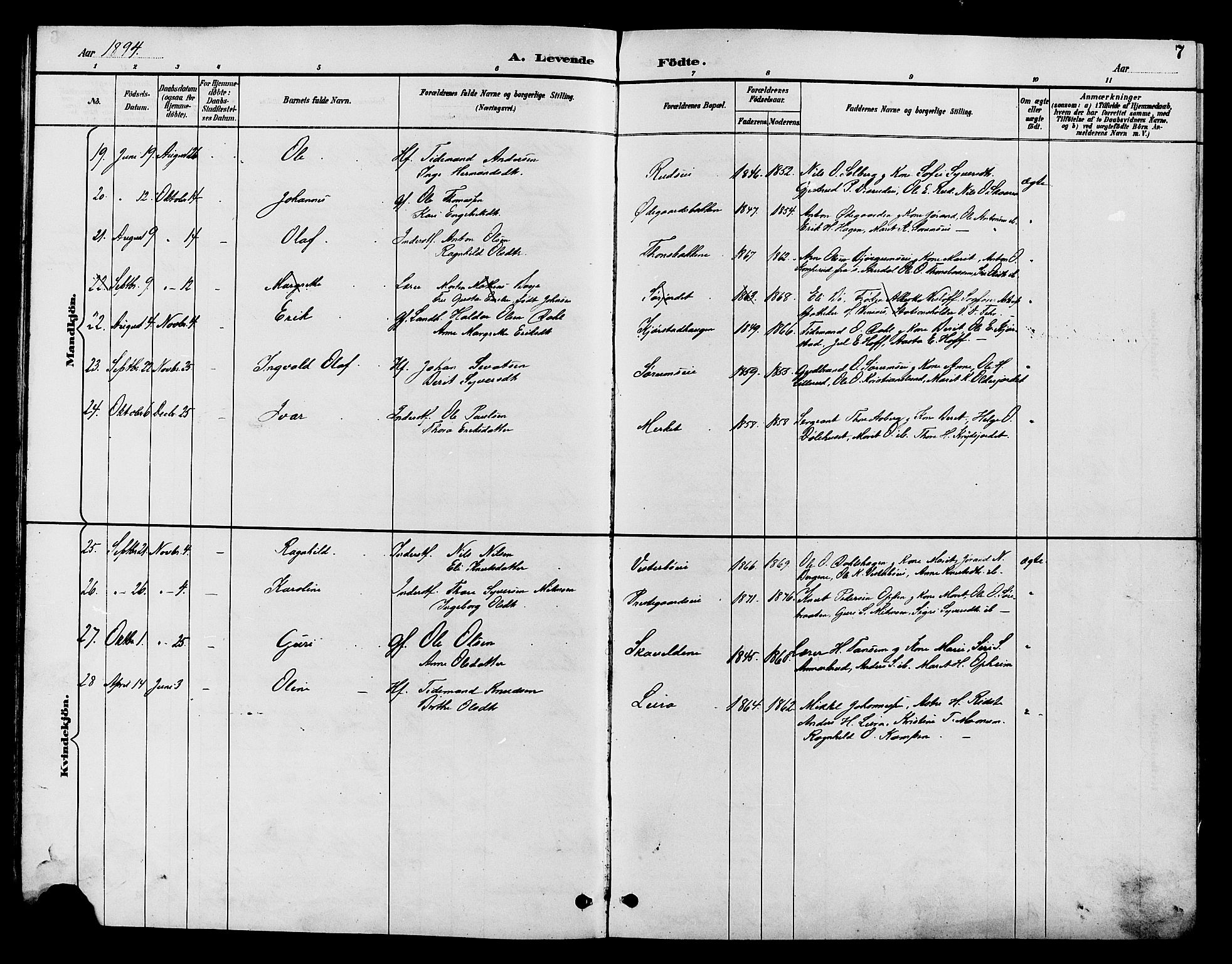 Nord-Aurdal prestekontor, SAH/PREST-132/H/Ha/Hab/L0010: Parish register (copy) no. 10, 1892-1907, p. 7