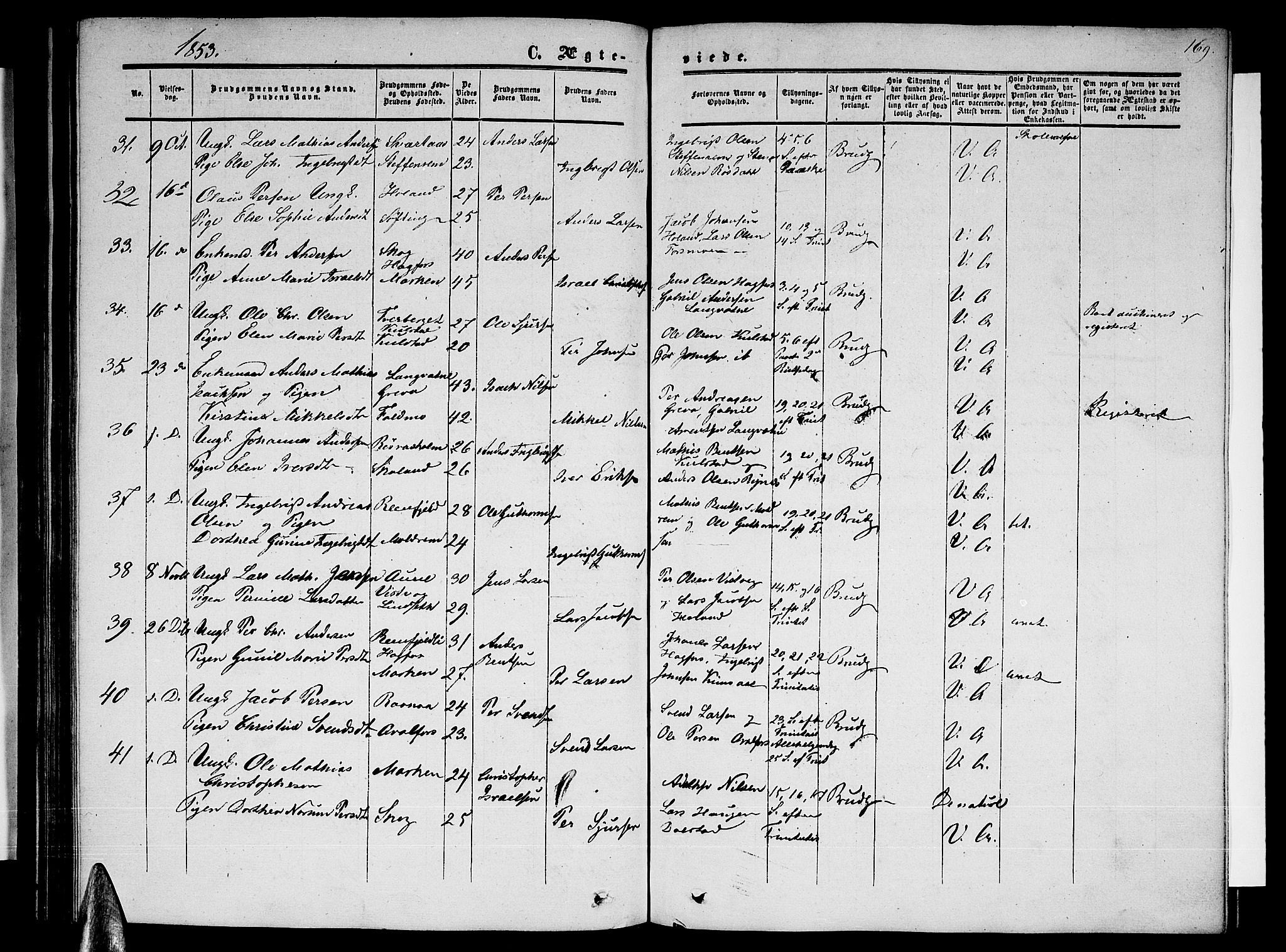 Ministerialprotokoller, klokkerbøker og fødselsregistre - Nordland, AV/SAT-A-1459/820/L0301: Parish register (copy) no. 820C03, 1851-1858, p. 169