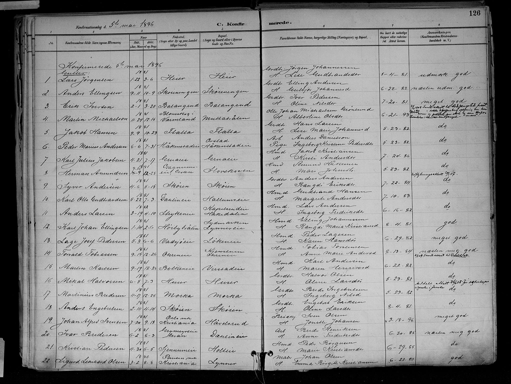 Jevnaker prestekontor, SAH/PREST-116/H/Ha/Haa/L0010: Parish register (official) no. 10, 1891-1906, p. 126